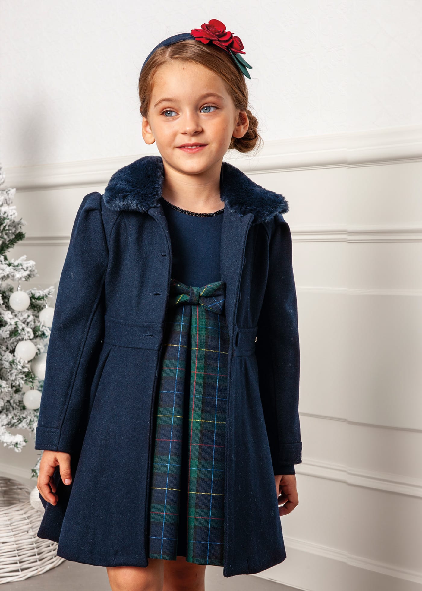 Girls faux fur collar wool coat