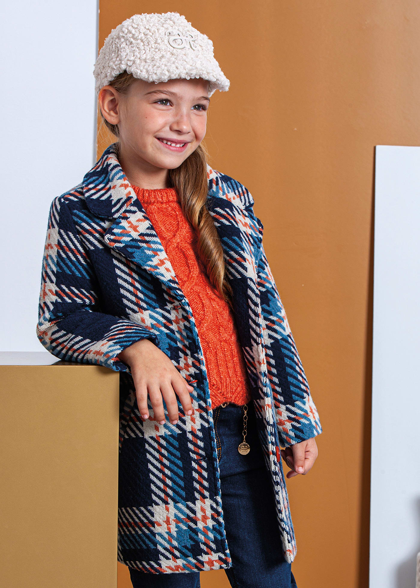 Girl Wool Check Coat