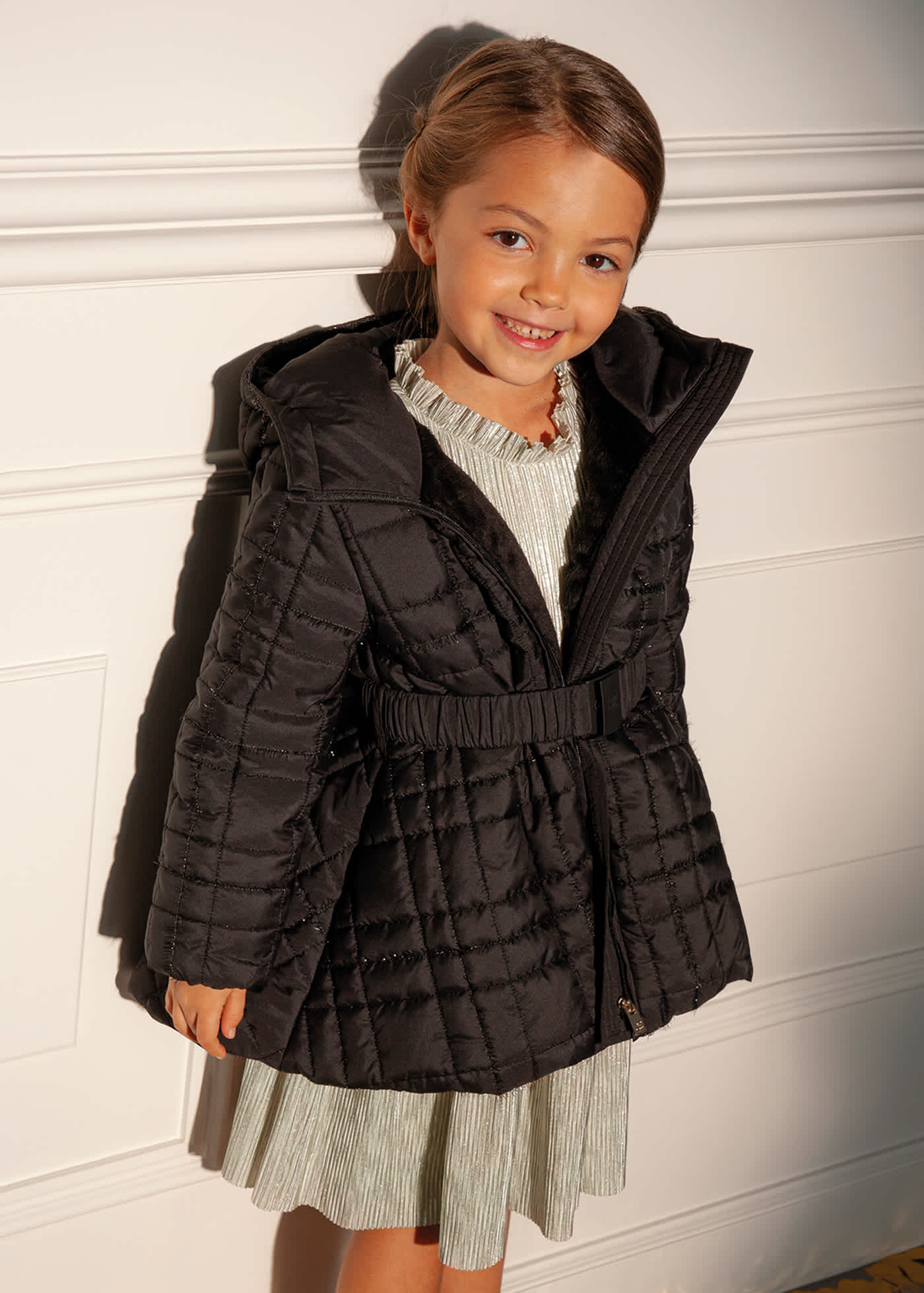 Girl Quilted Lurex Coat