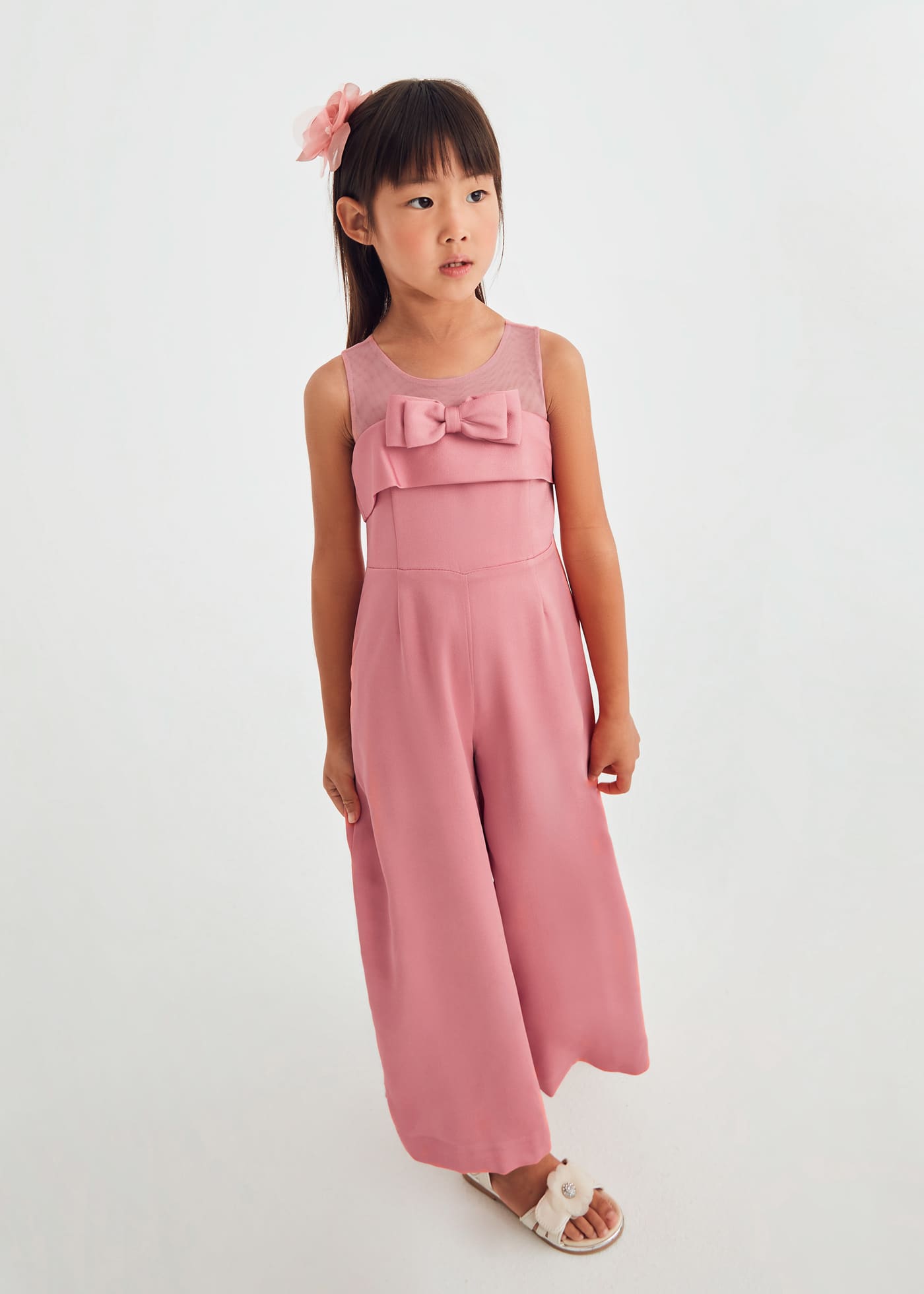 Girl crepe flowy jumpsuit