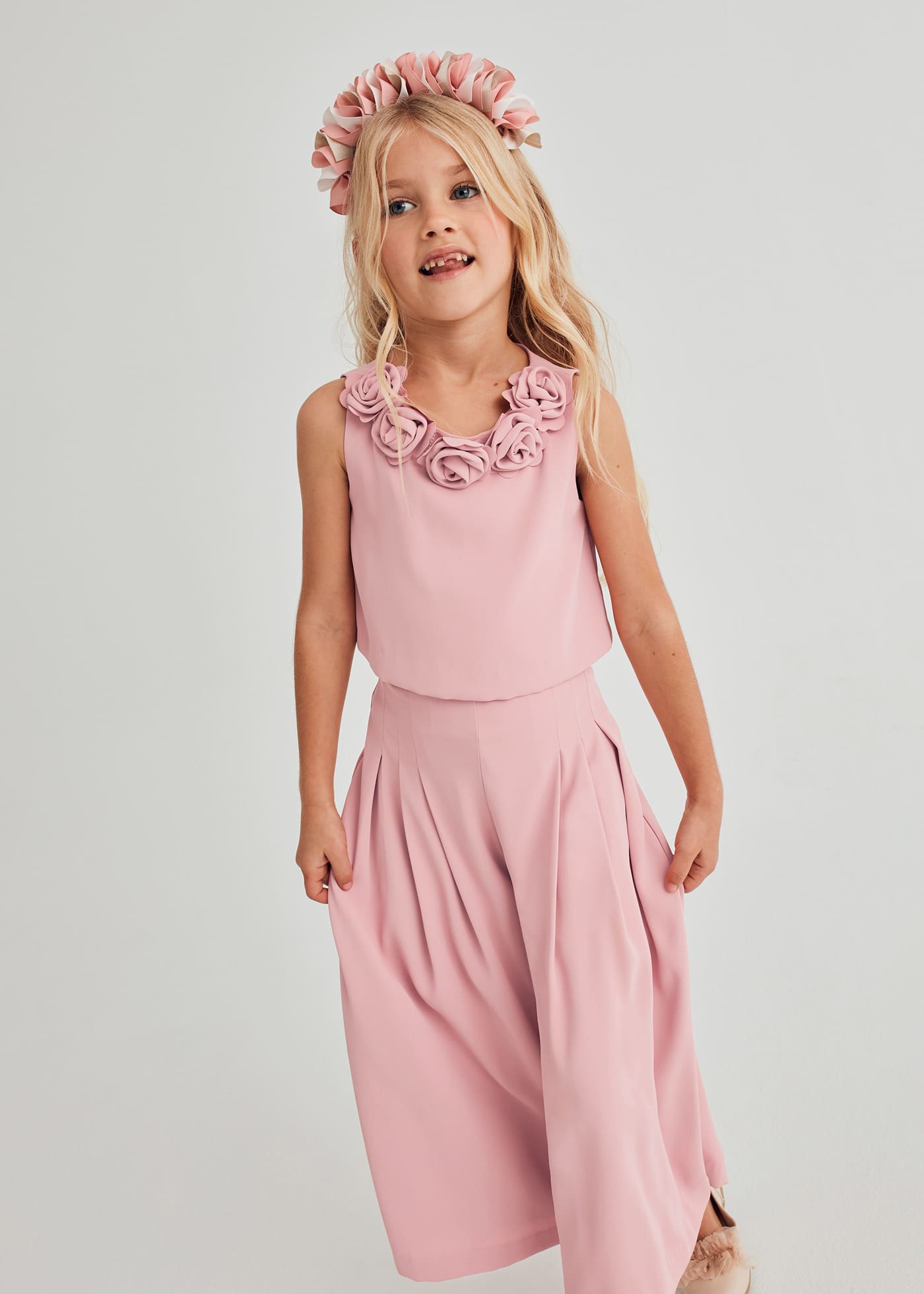 Girl crepe trousers and top set