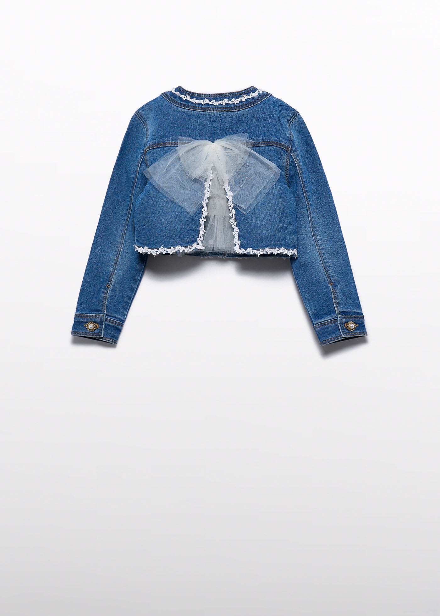 Girl denim jacket with tulle bow