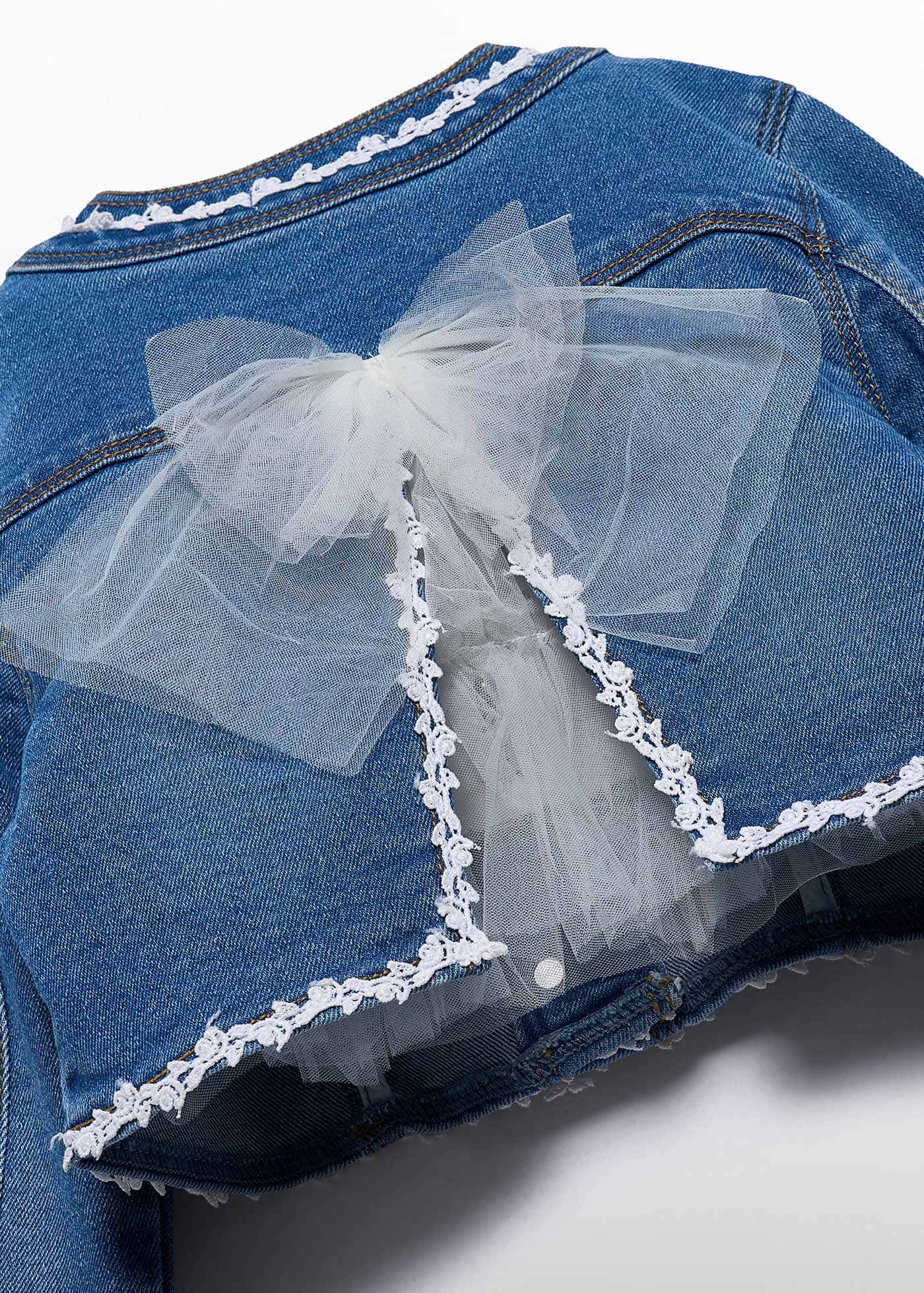 Giacca jeans con fiocco tulle bambina
