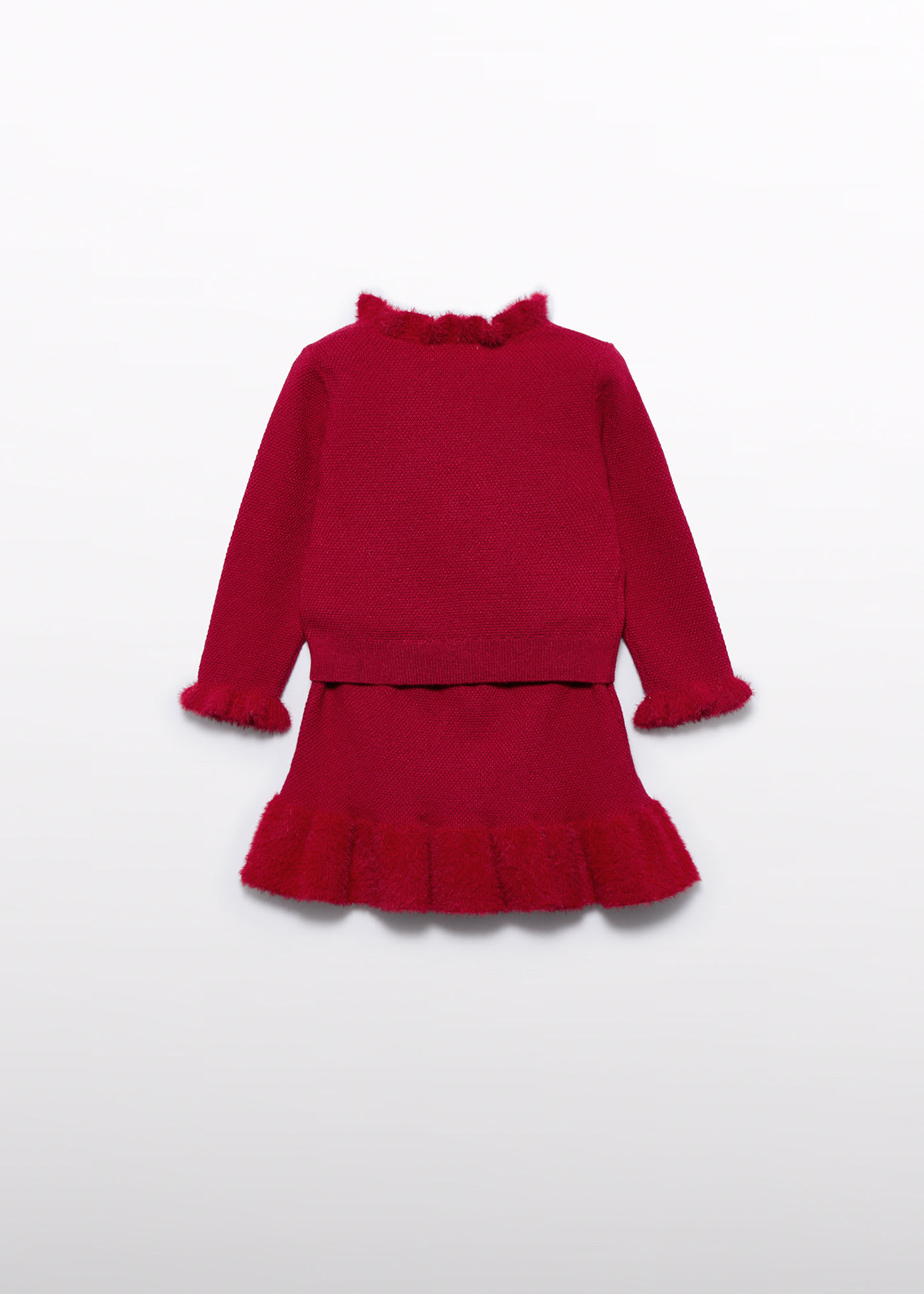 Baby girls knitted skirt set with faux fur