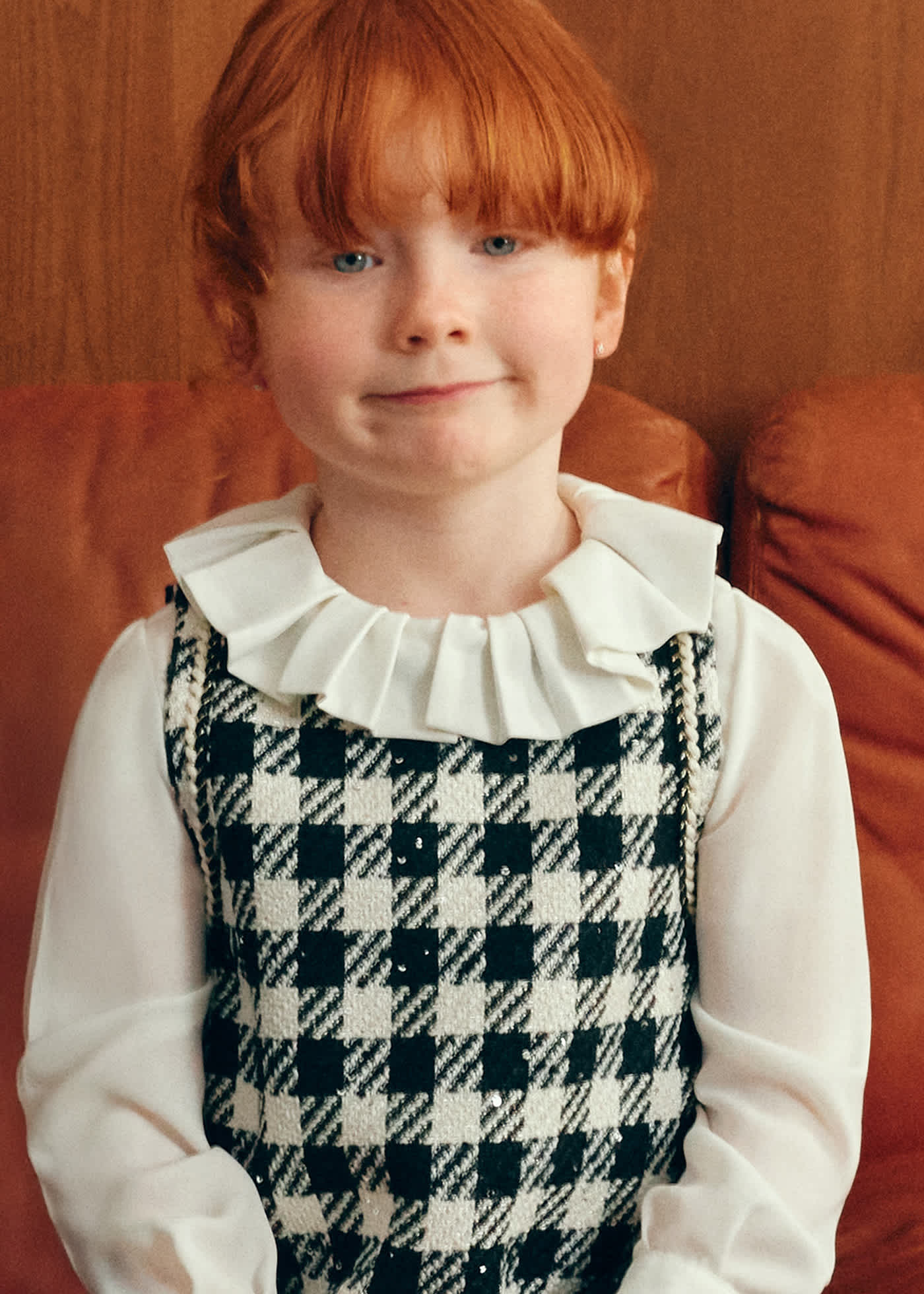 Girl Pinafore Dress with Ruffled Collar