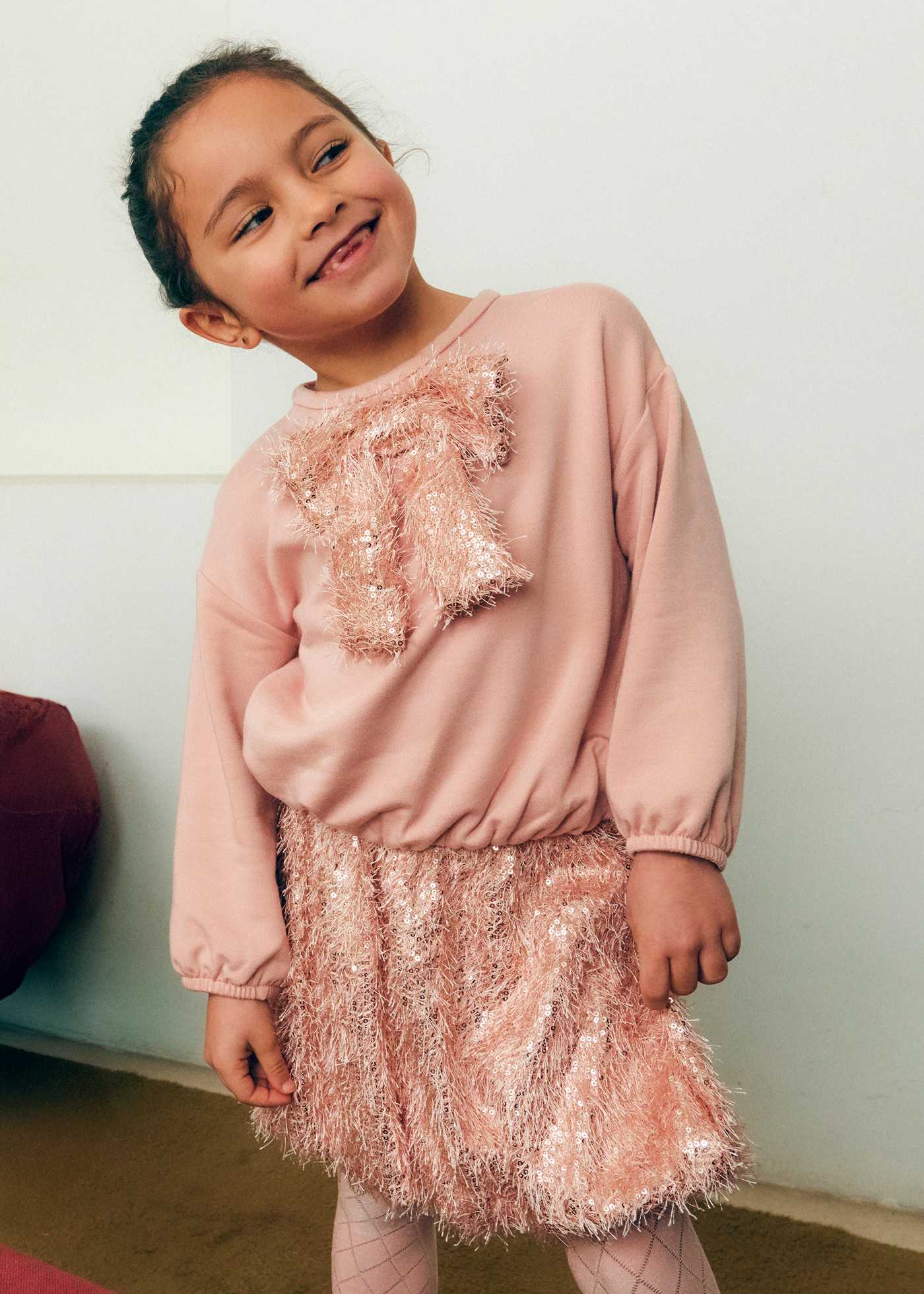 Conjunto falda flecos lentejuelas niña