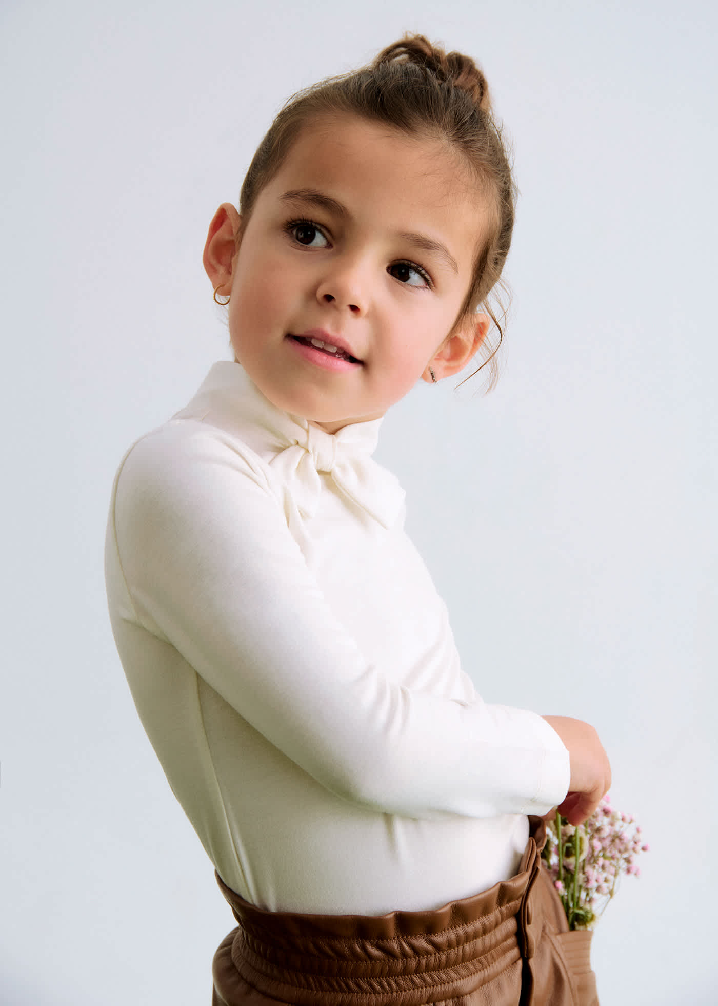 girls high-neck top with tie