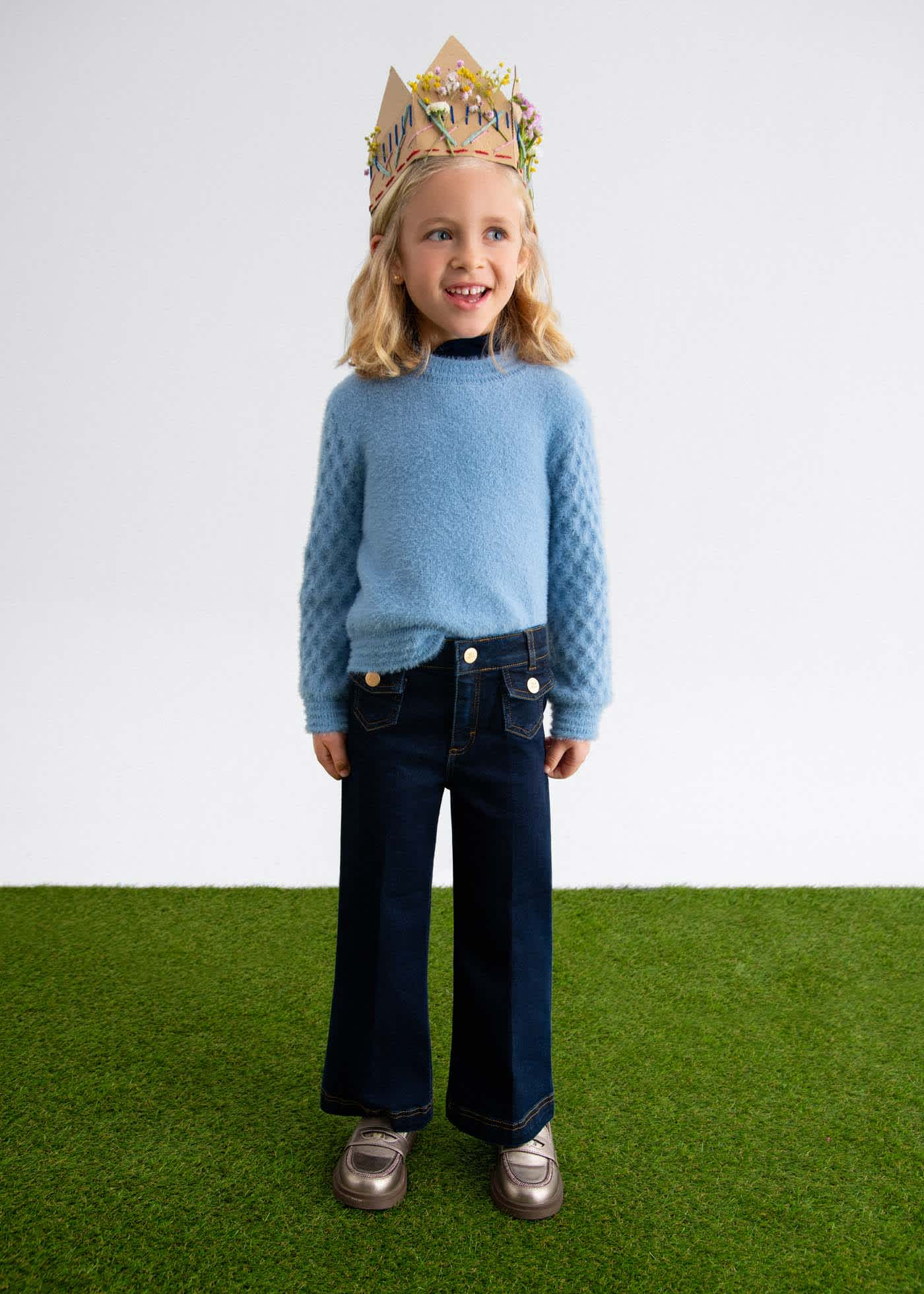 Pantalón denim palazzo niña