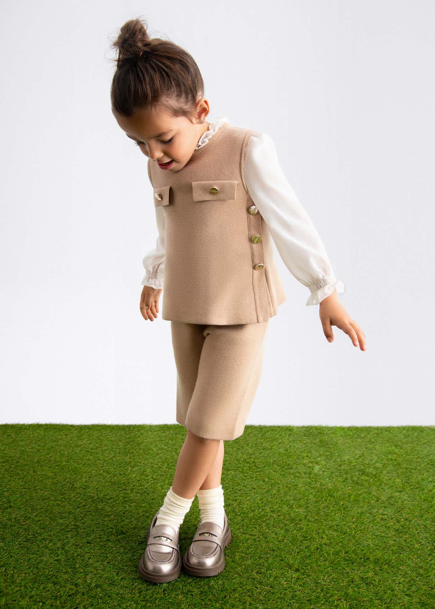 Conjunto bermuda tricot midi niña