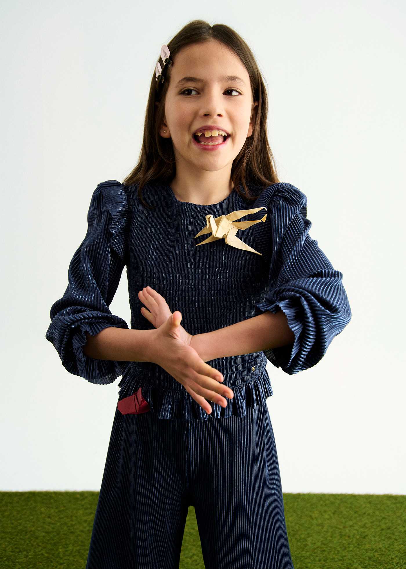 Conjunto pantalón punto plisado brilli niña