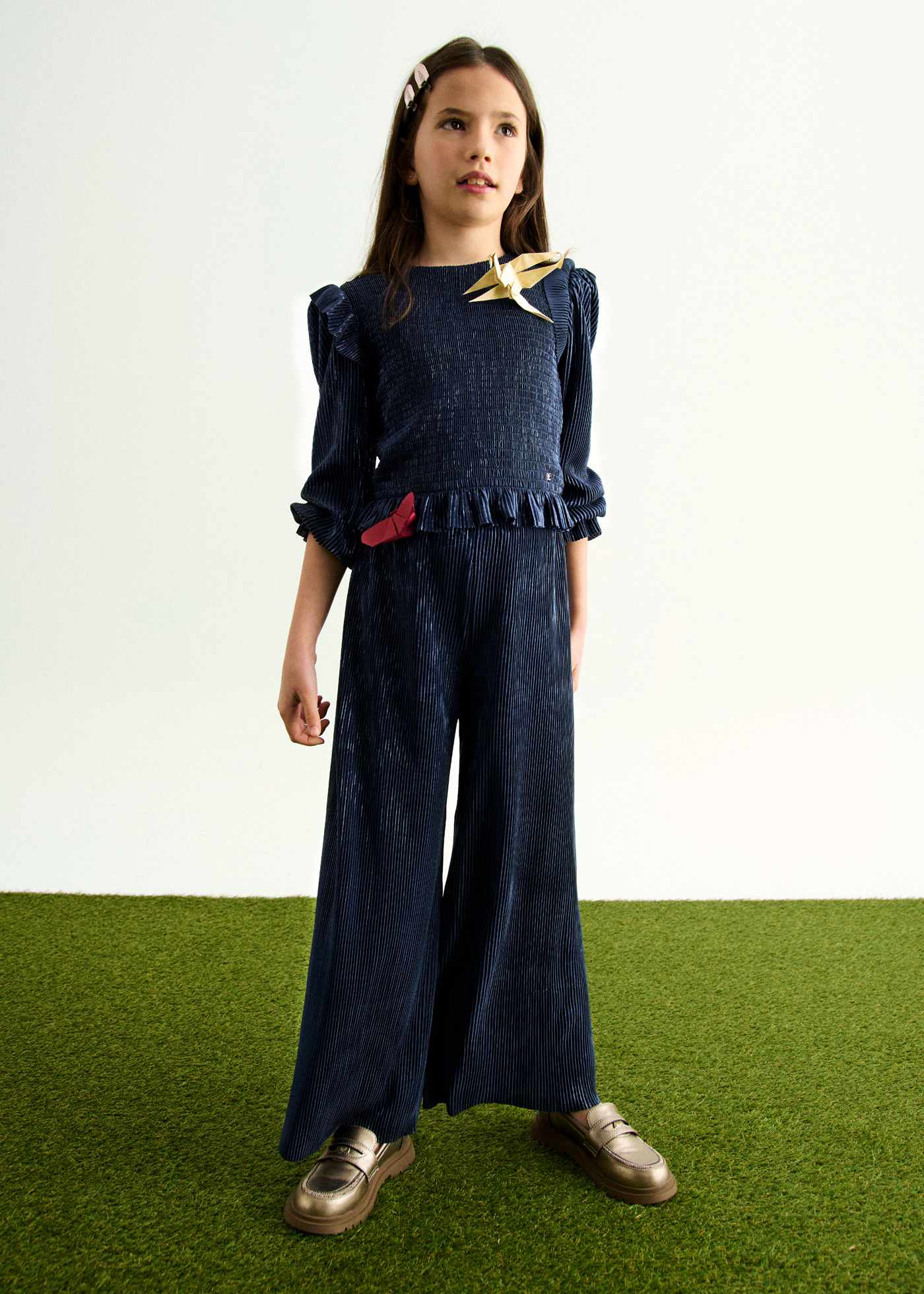 Conjunto calça plissada brilhante menina