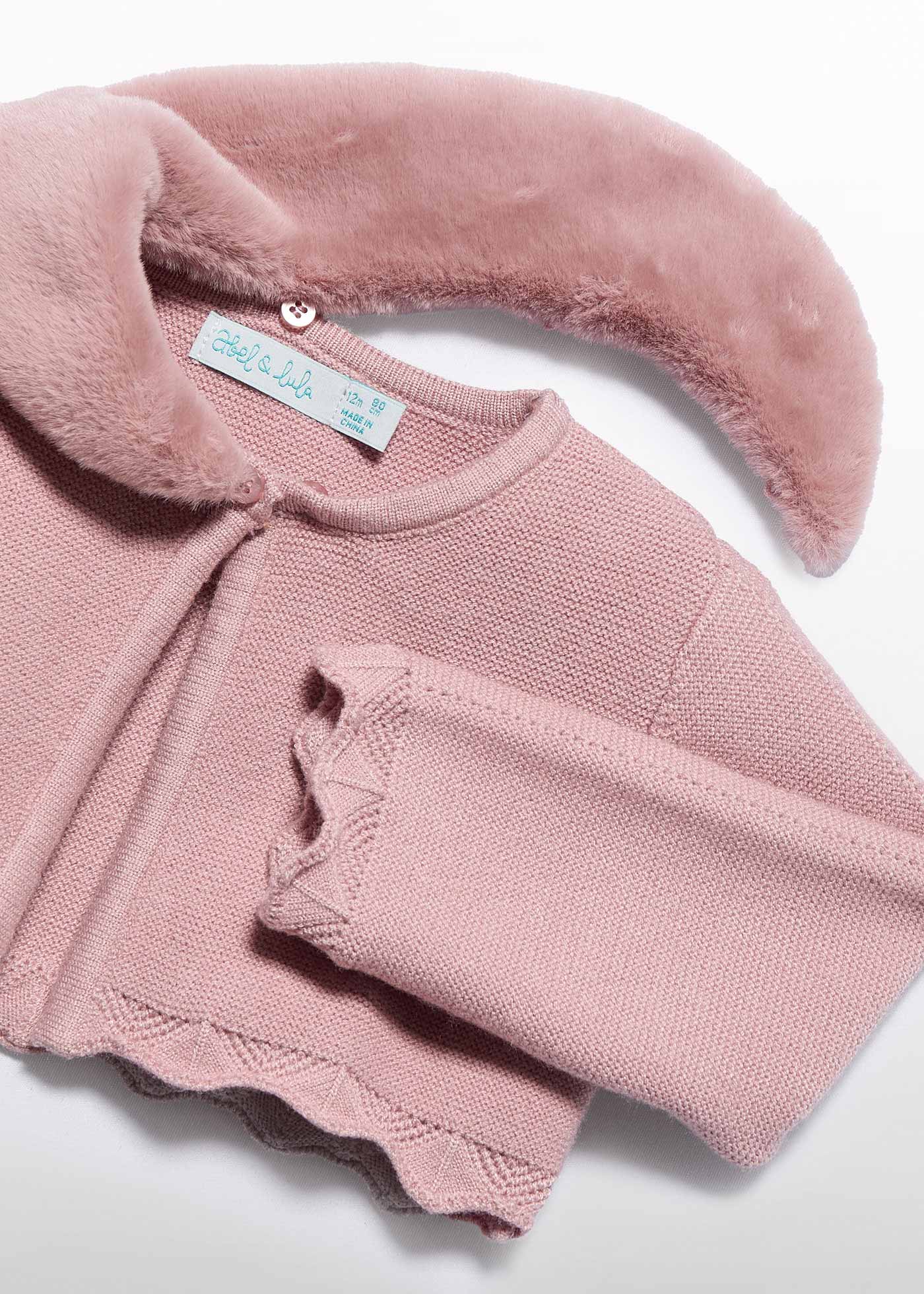 Cardigan tricoté col fourrure bébé fille