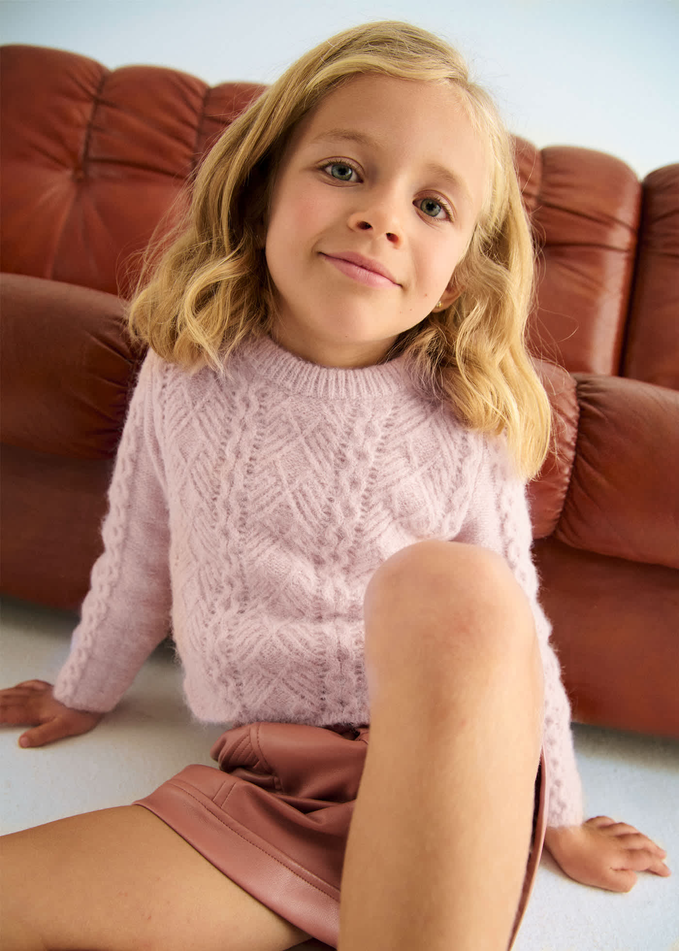 Girl Wavy Openwork Knit Sweater