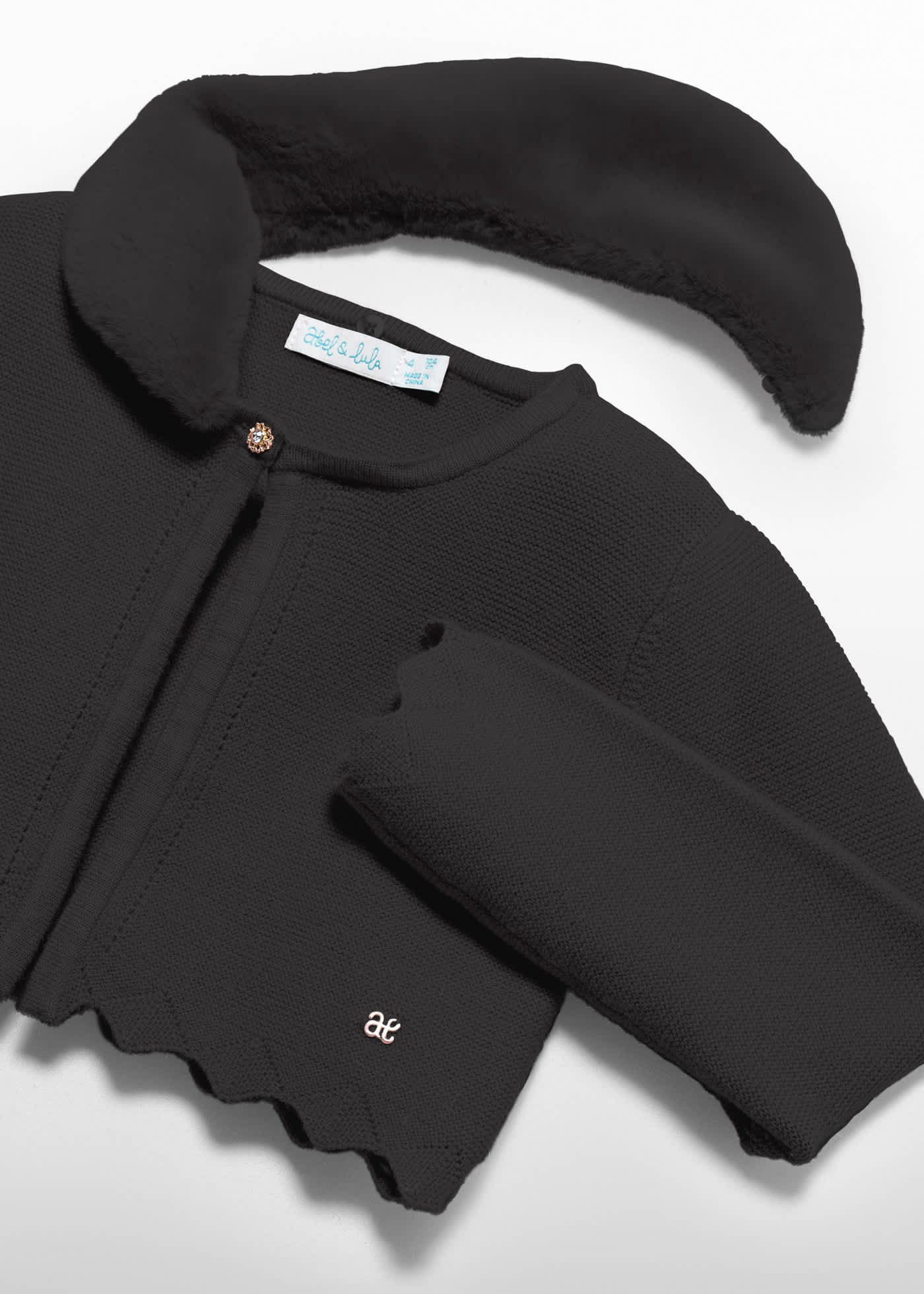 Cardigan tricoté col fourrure fille