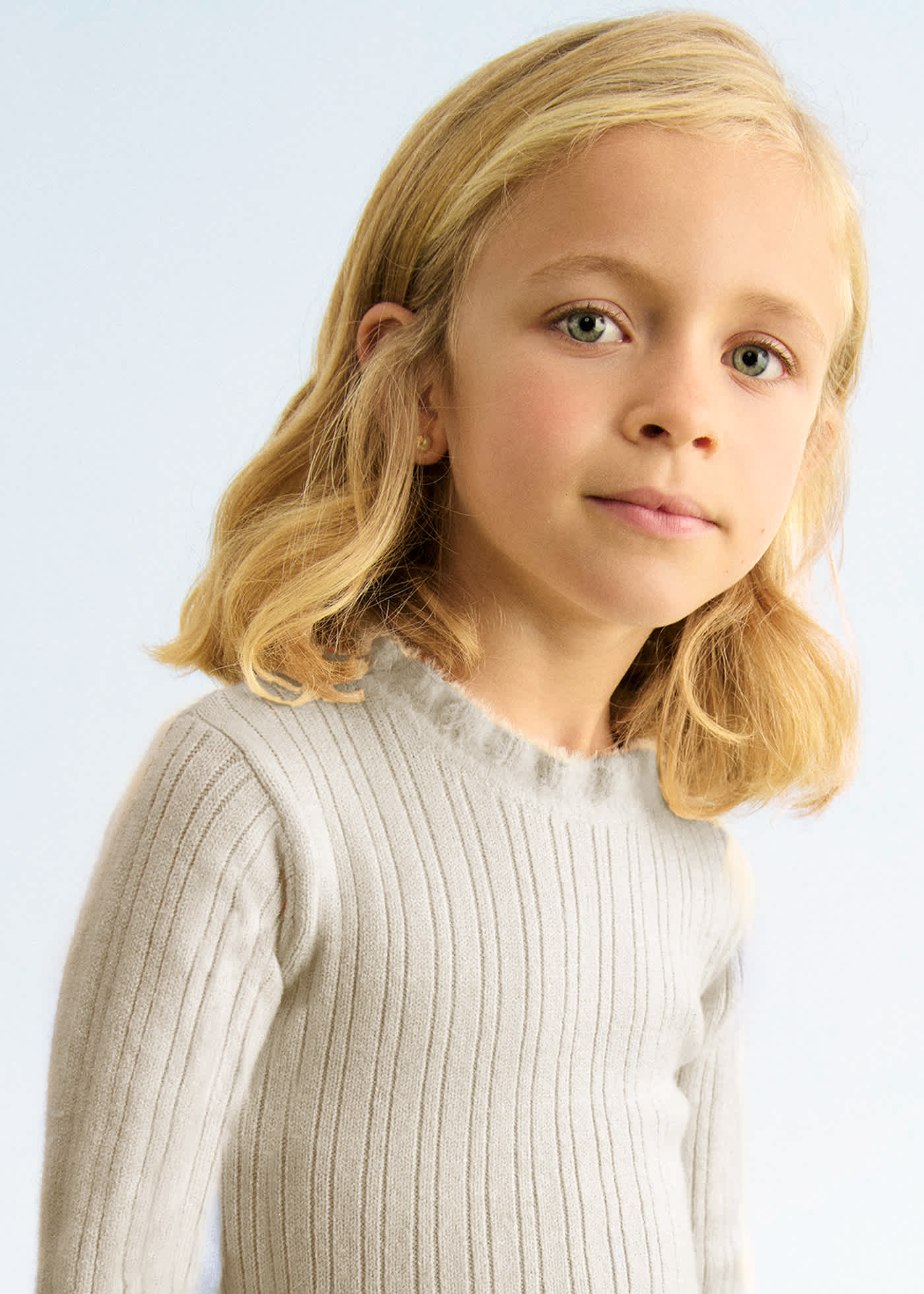 girls sparkly ribbed knit top with high neck
