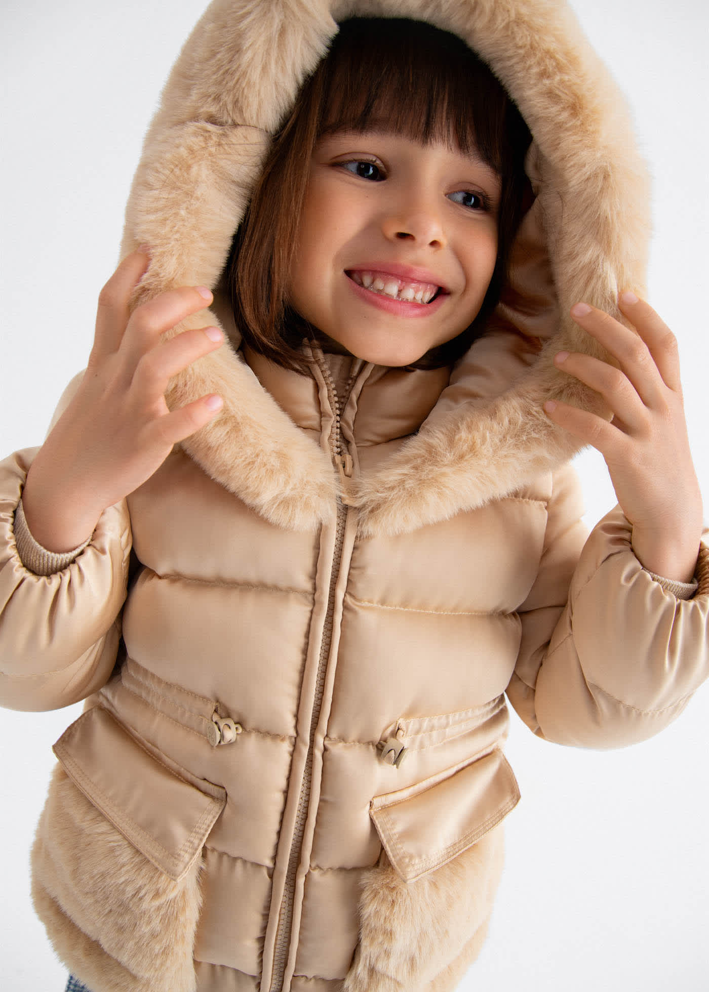 Giaccone satinato pellicciotto bambina