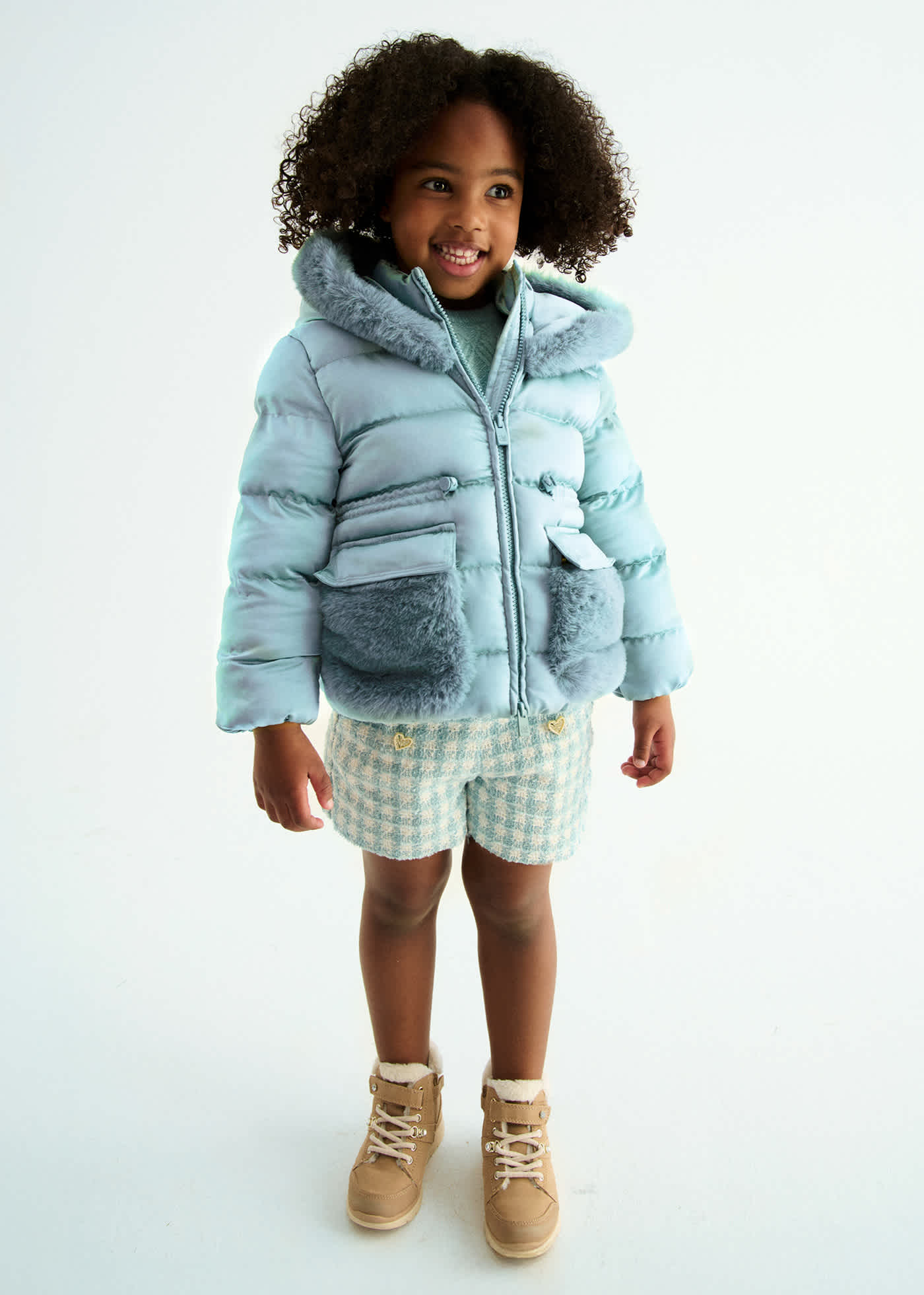 Girls satin fur coat