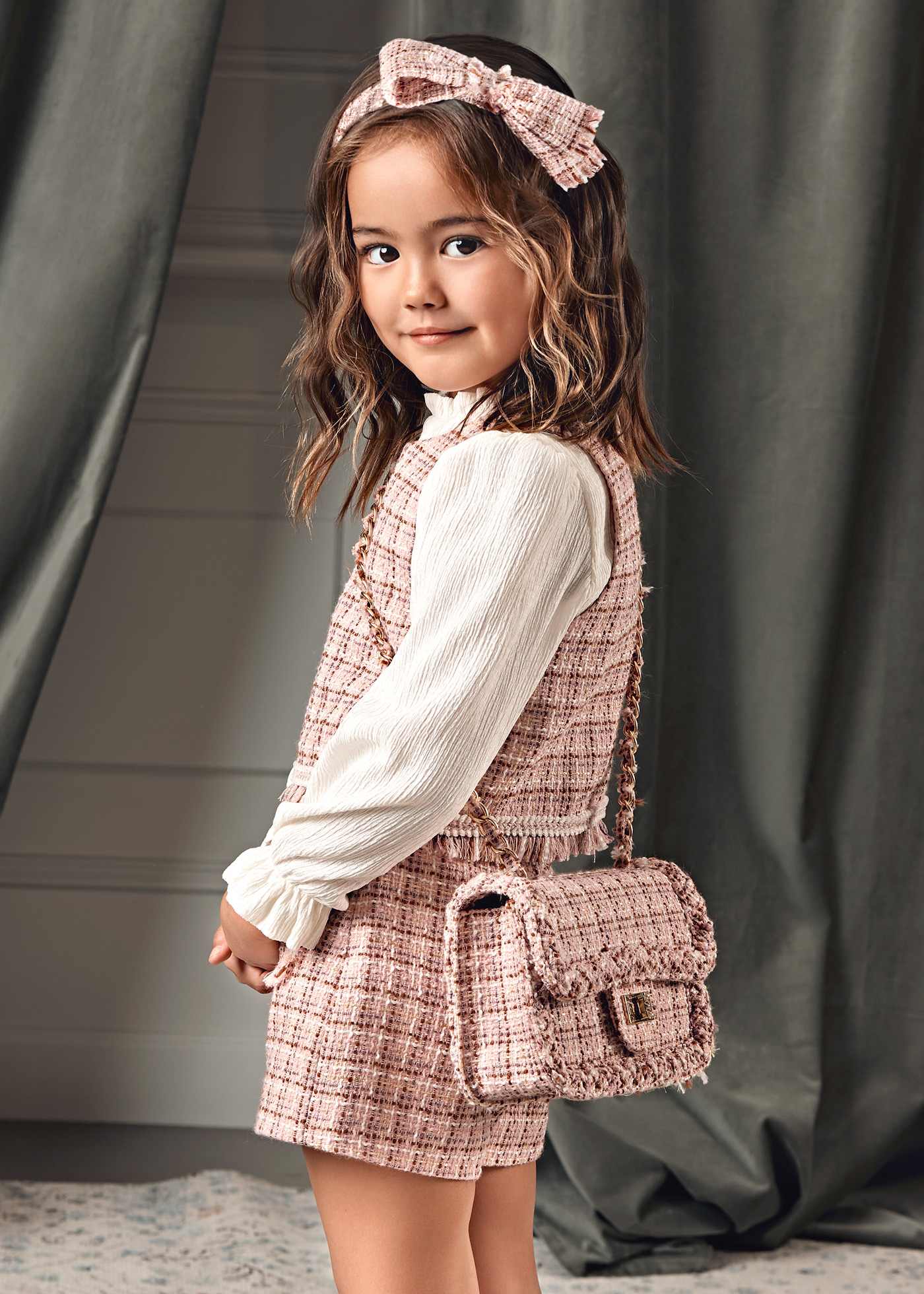 Conjunto bermuda combinada tweed niña