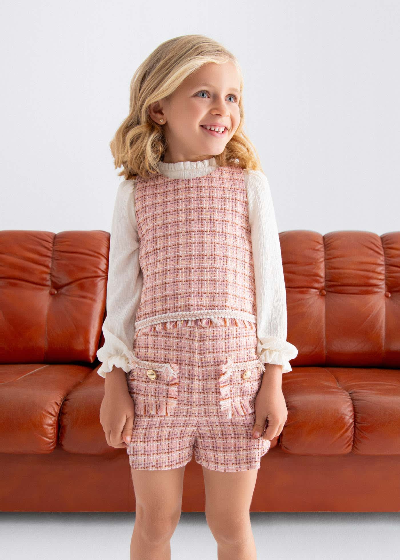Conjunto bermuda combinada tweed niña