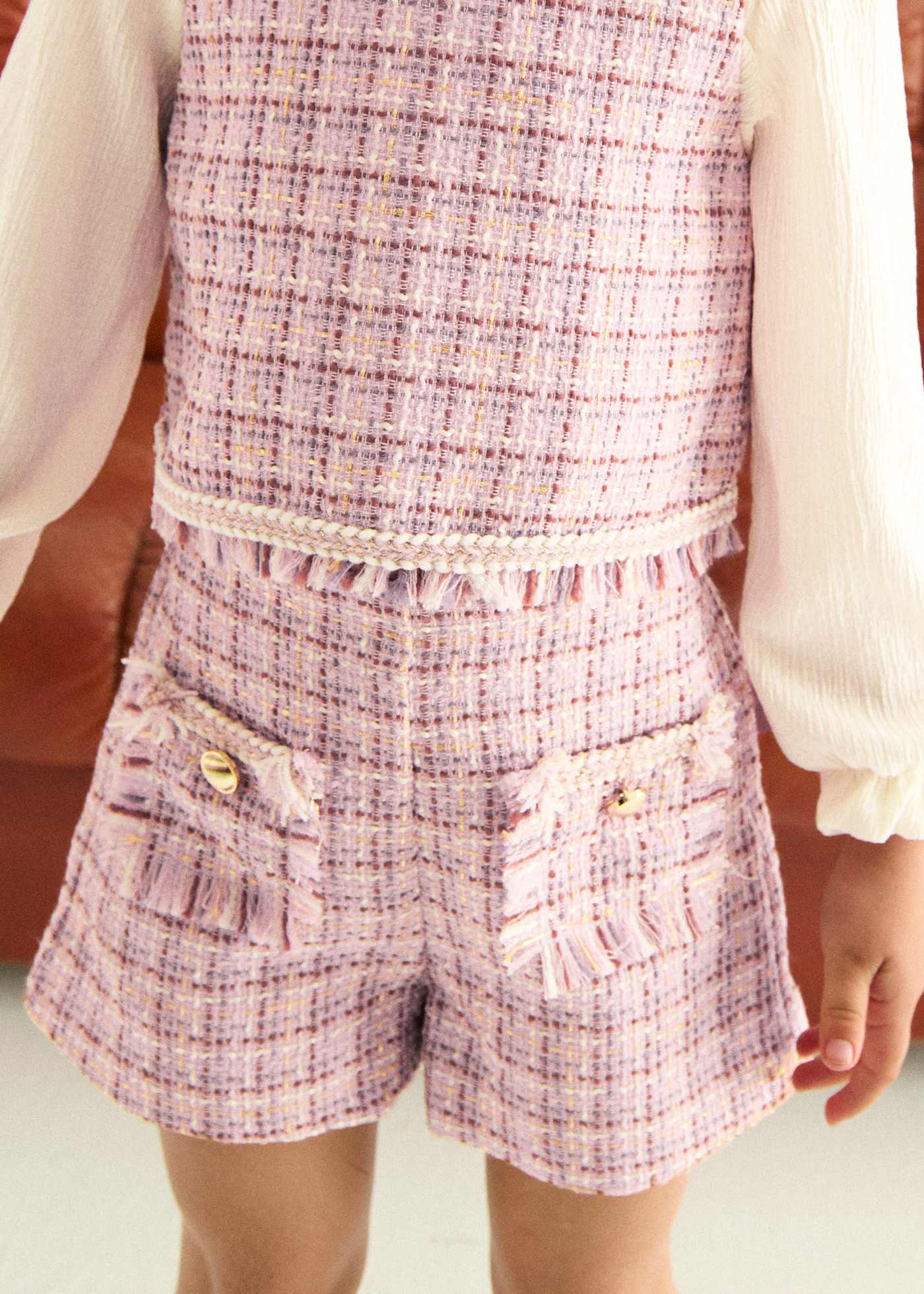 Conjunto bermuda combinada tweed niña