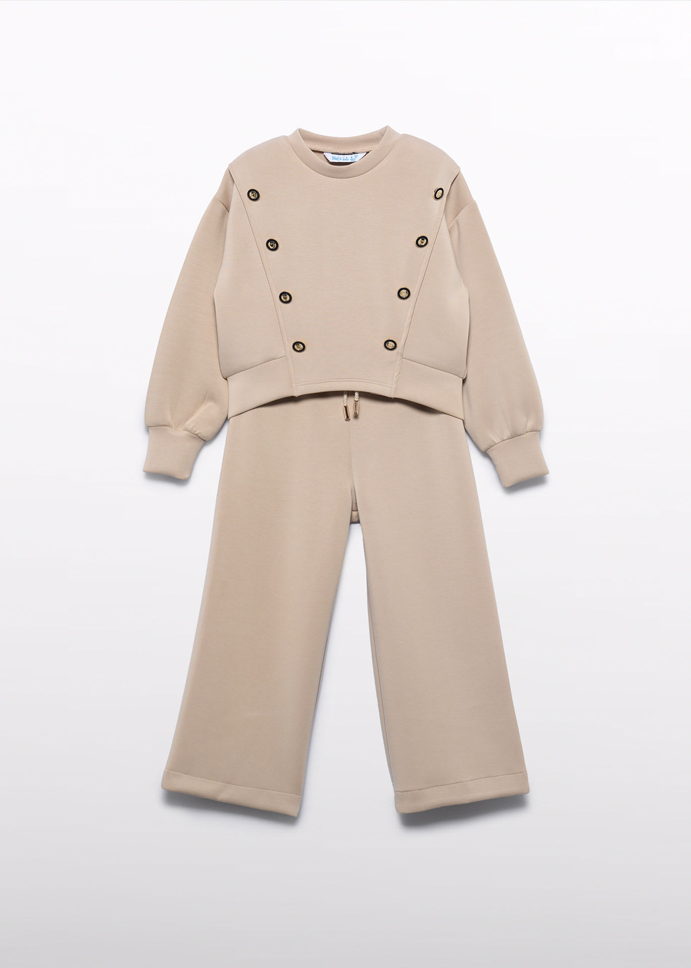 Ensemble en maille avec bande contrastée fille