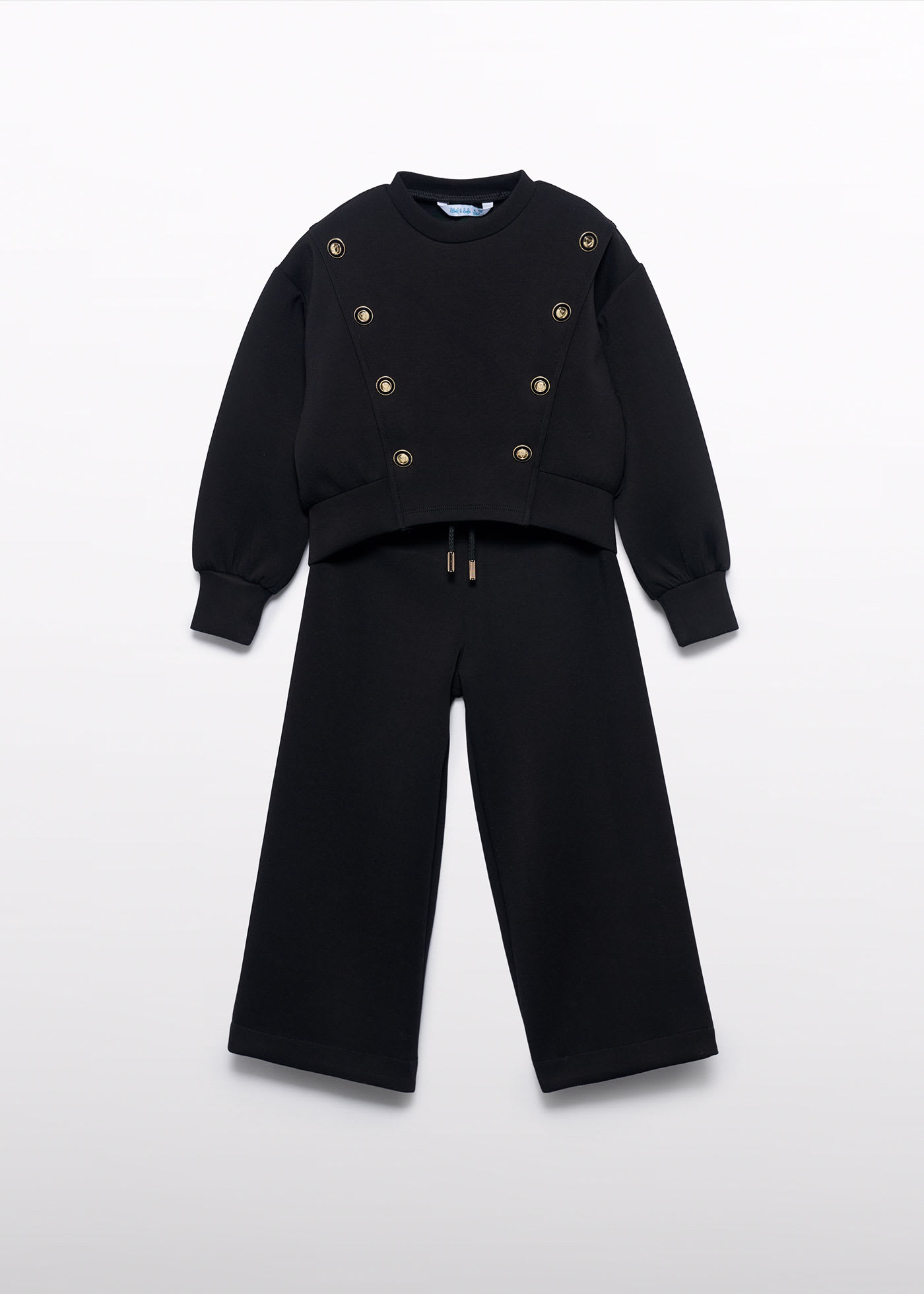 Ensemble en maille avec bande contrastée fille