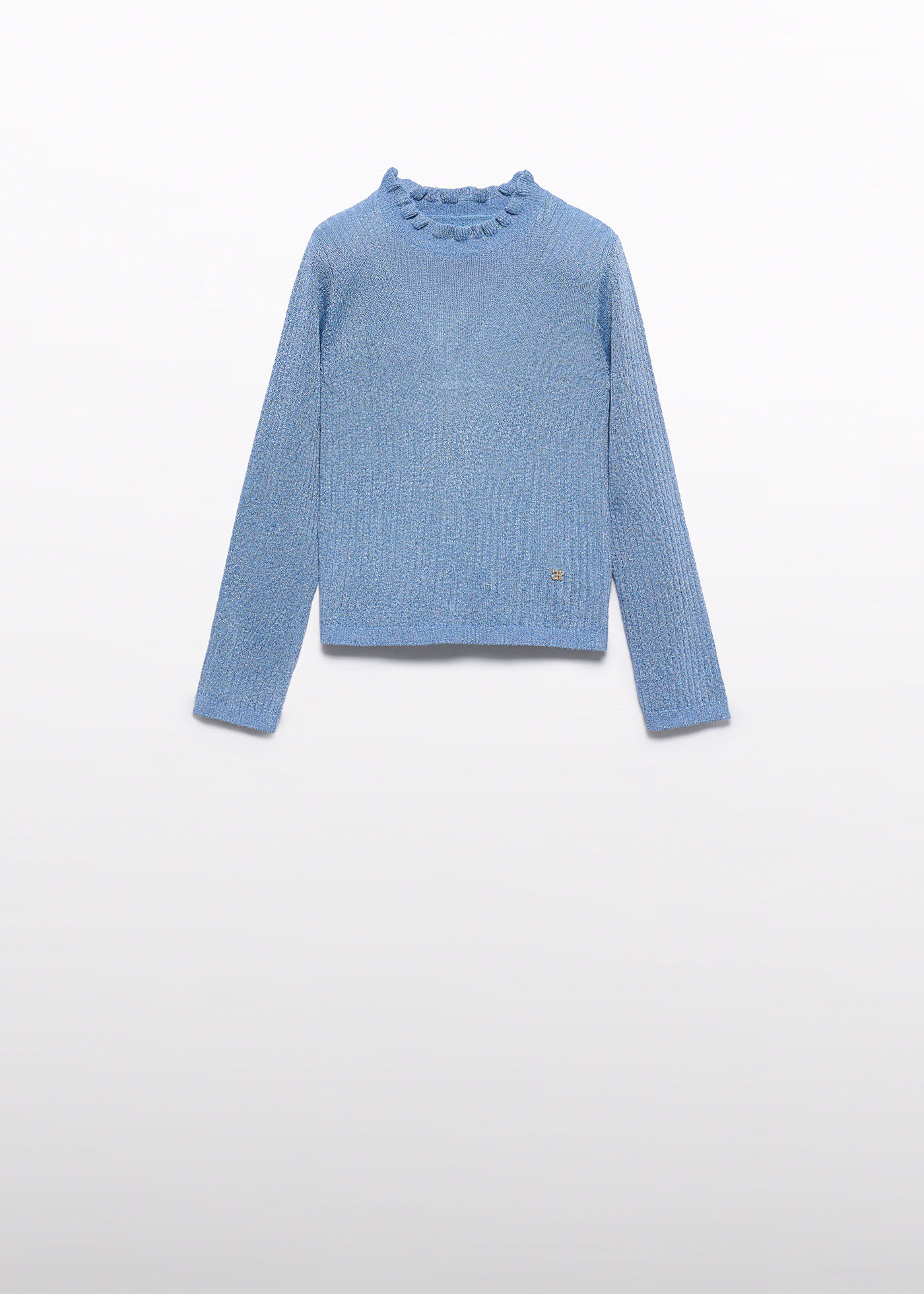 Girl Shiny Ribbed Knit Turtleneck