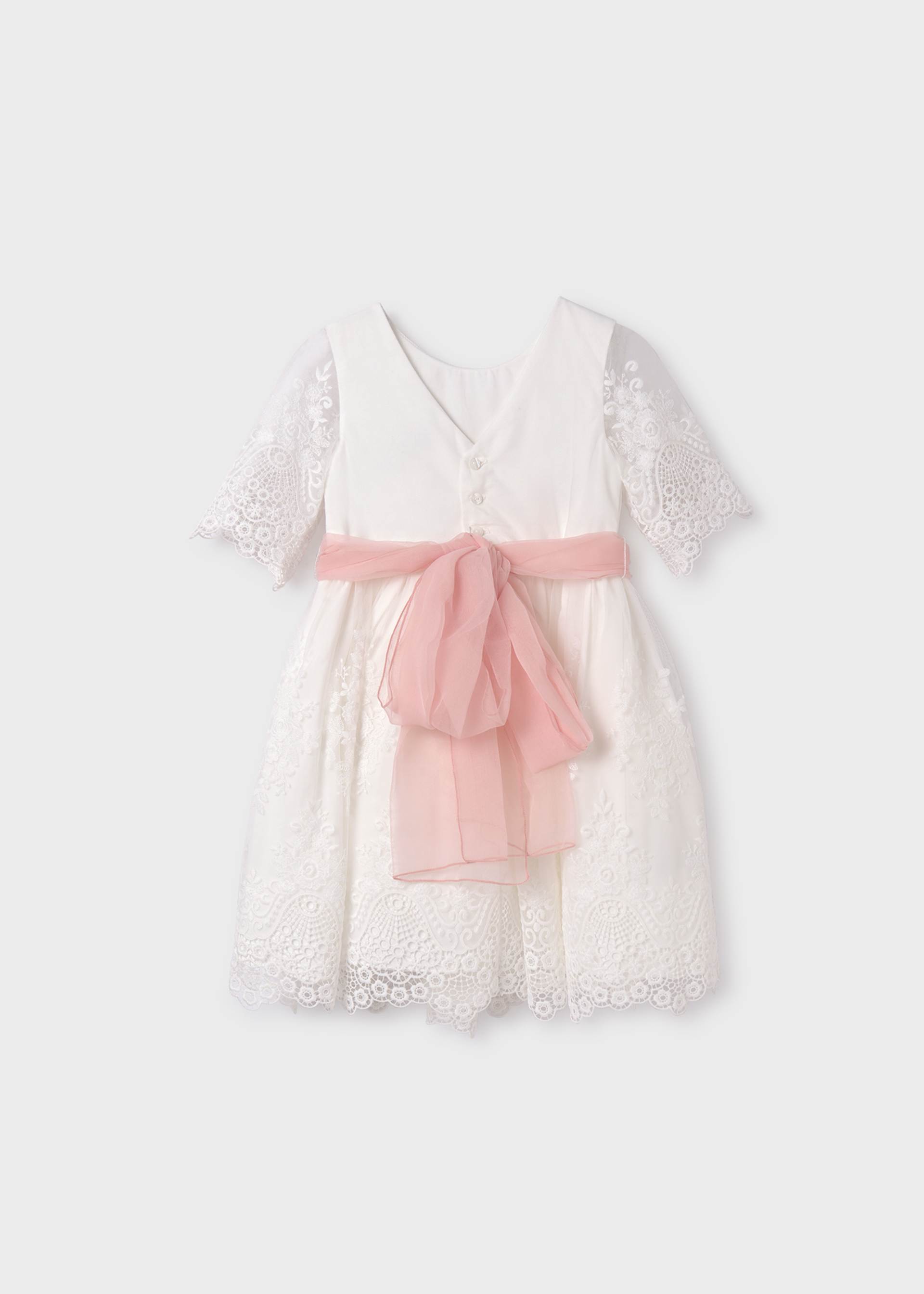 Vestido tule bordado guipure menina