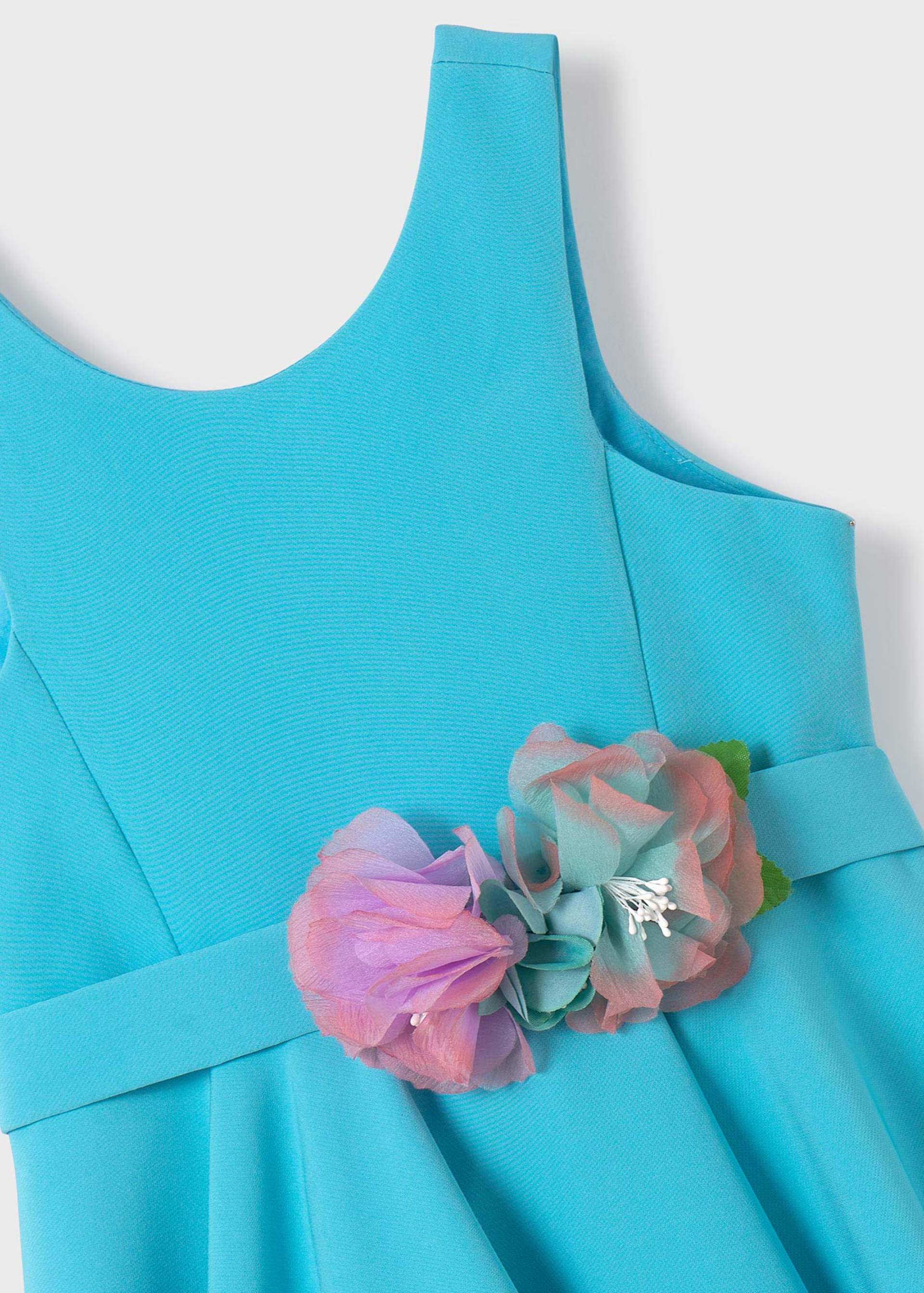 Vestido crepe aplique floral menina