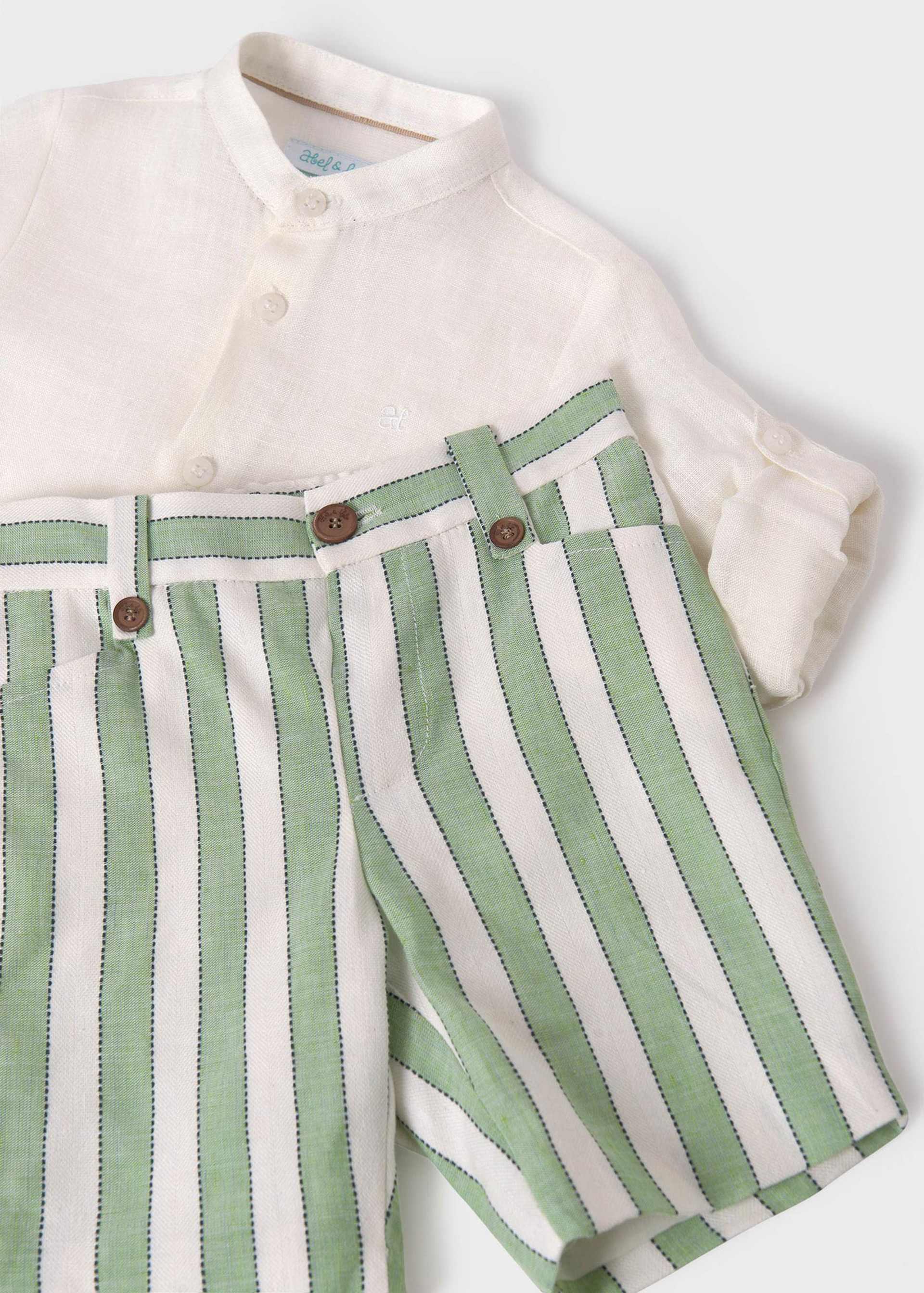 Completo lino bermuda a righe neonato
