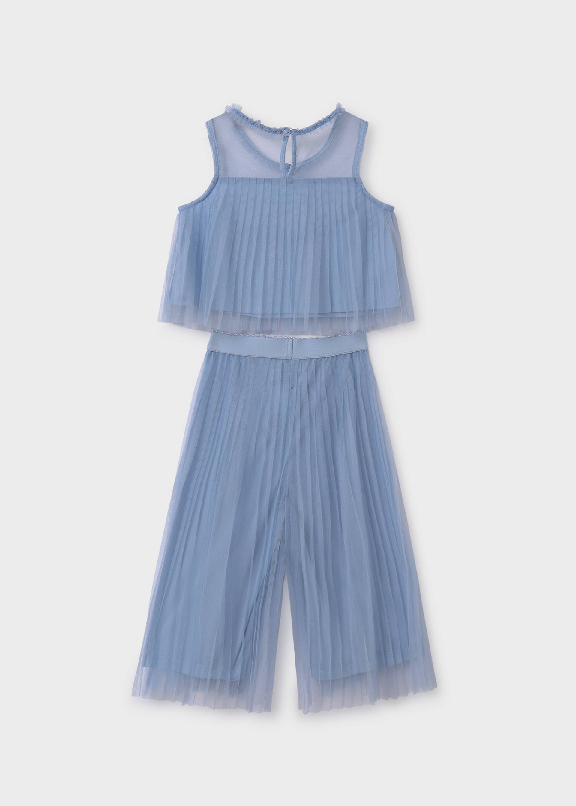 Girl Pleated Tulle Top and Trousers Set