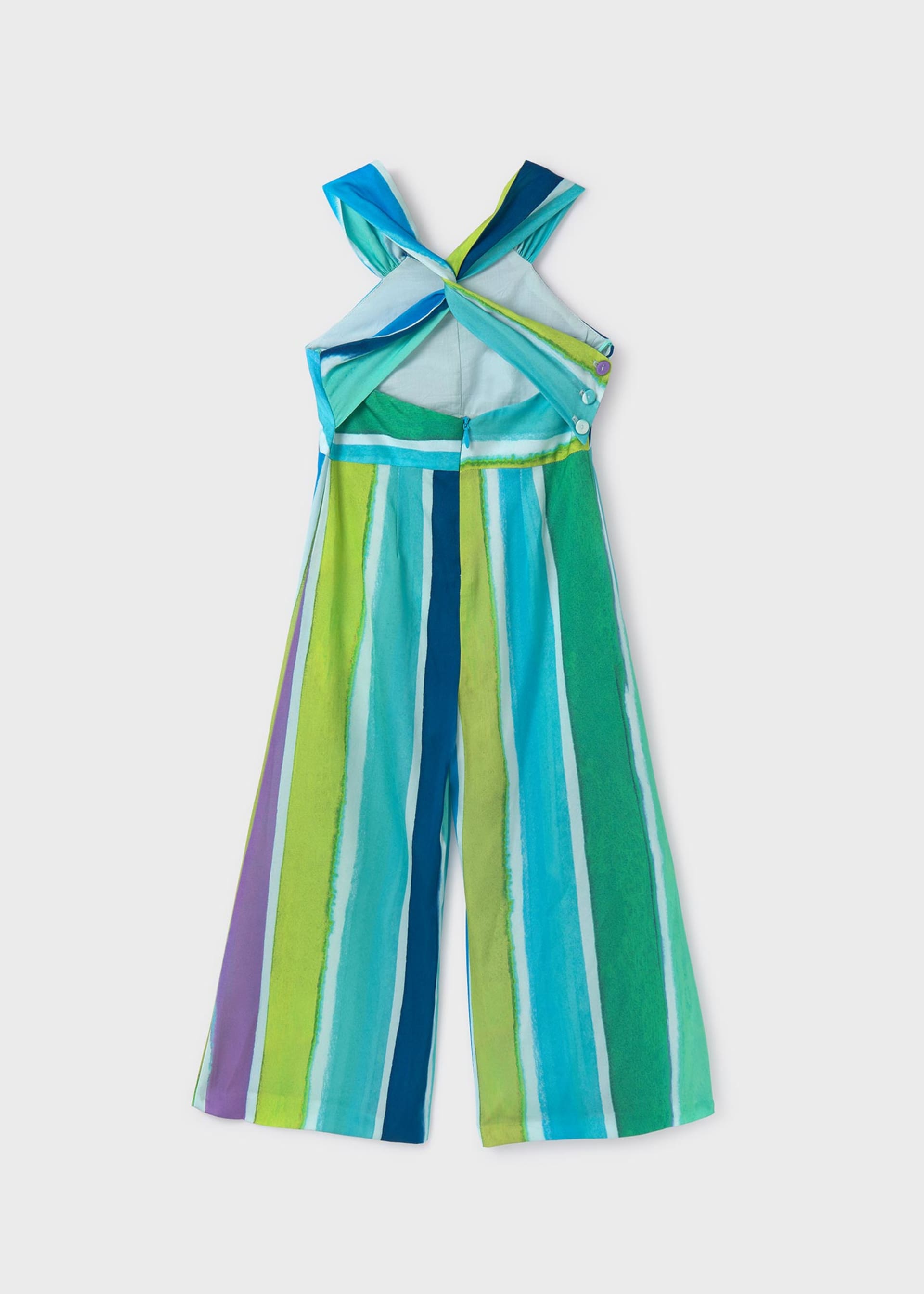 Girl Satin Multicoloured Striped Jumpsuit