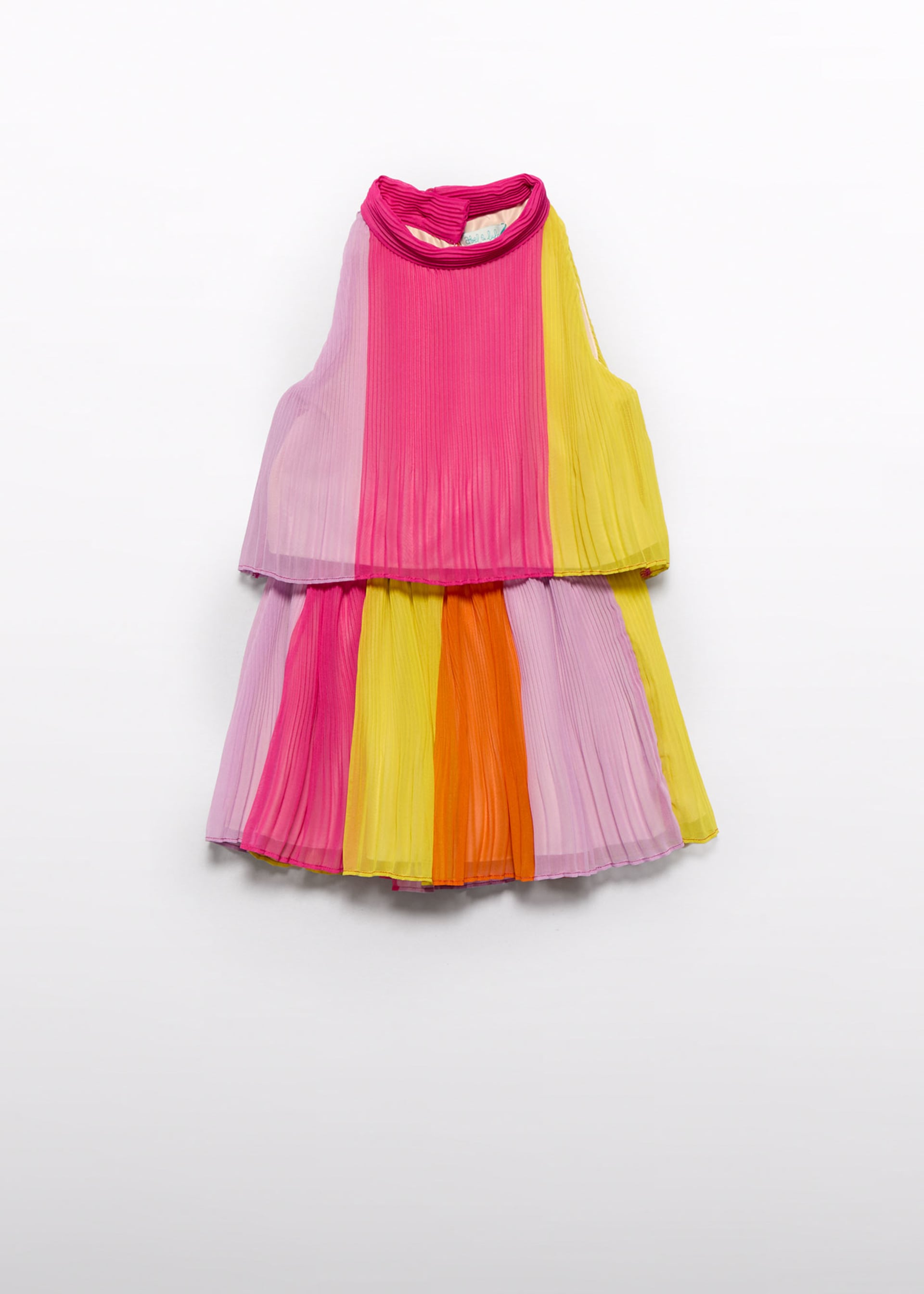 Girl pleated color block skirt set