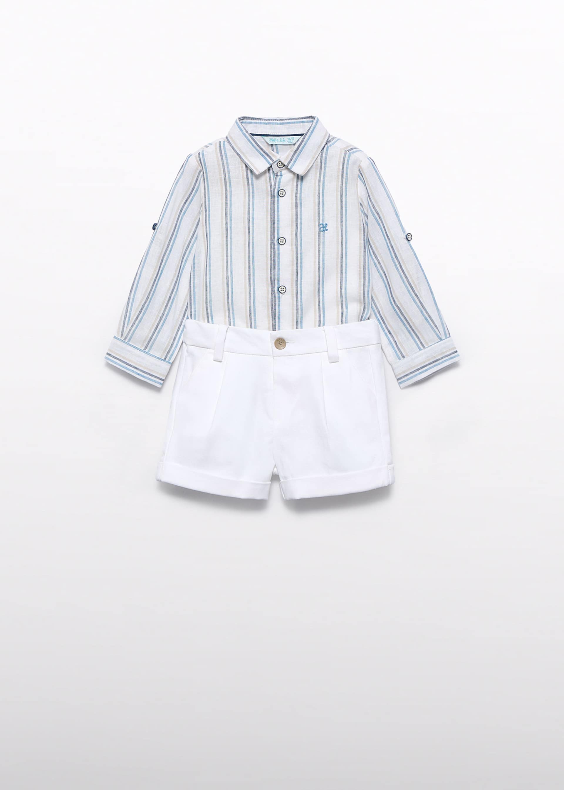 Conjunto bermuda riscas linho menino
