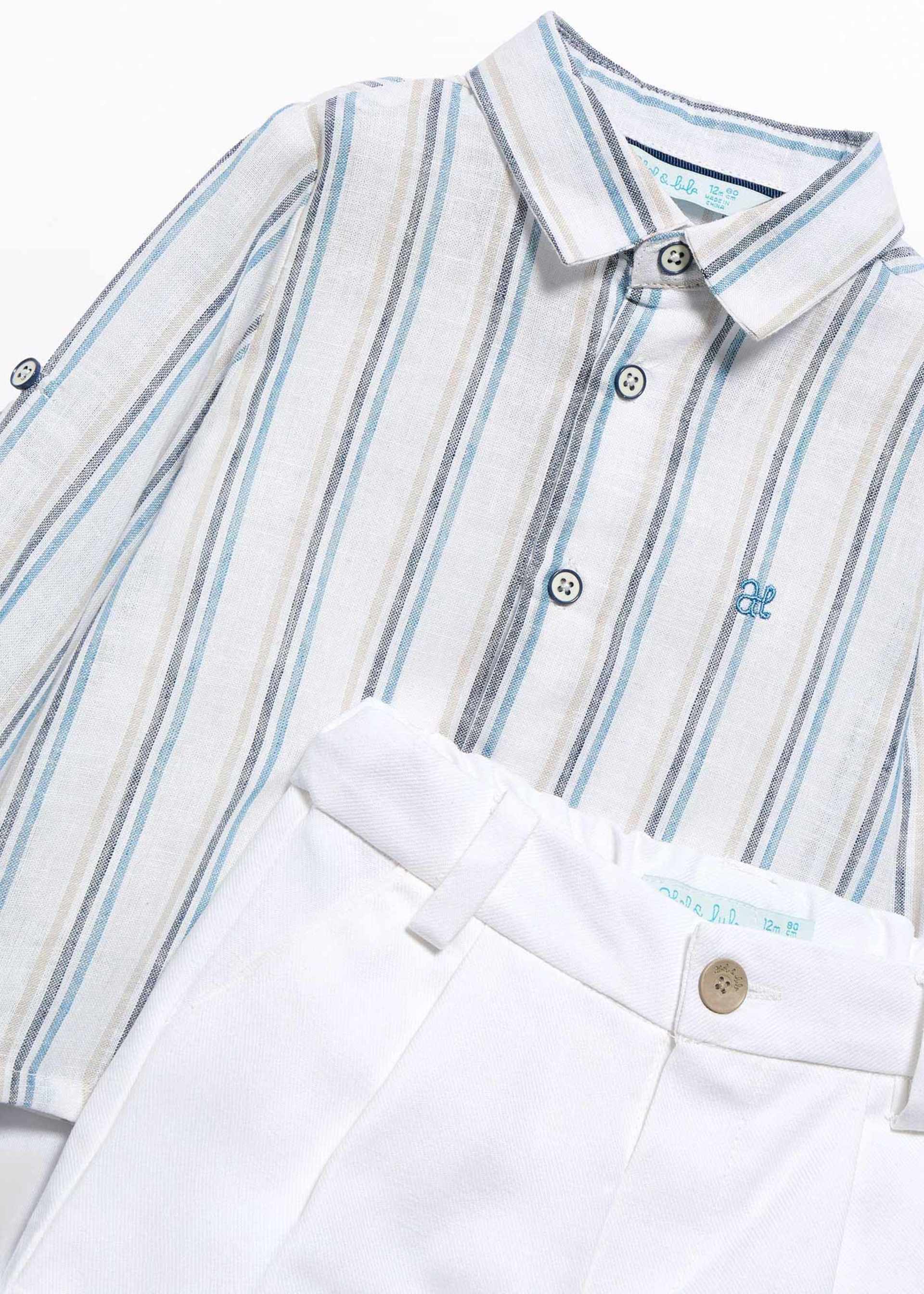 Conjunto bermuda riscas linho menino