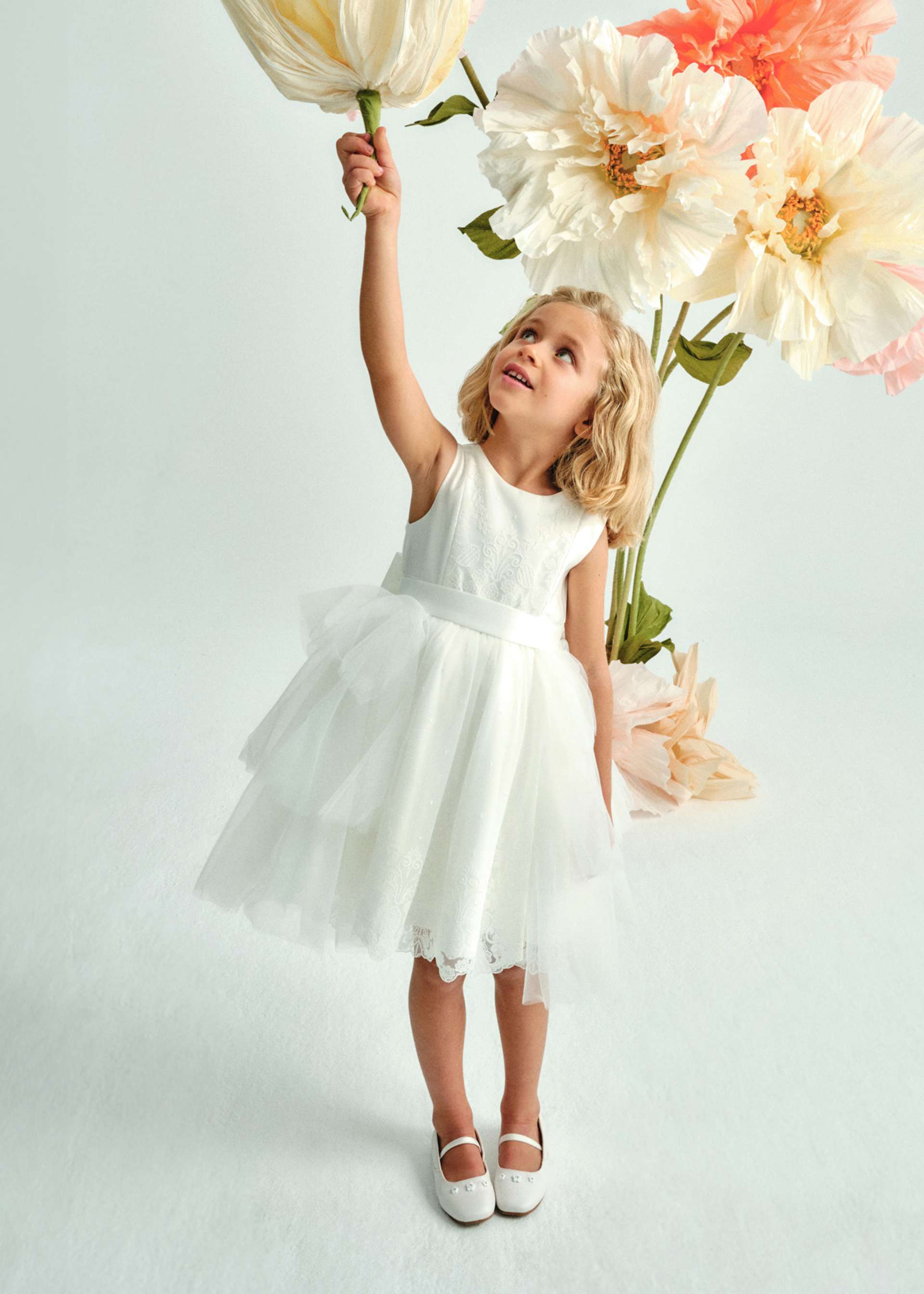 Girl dress with removable tulle overlay Cream | Abel & Lula