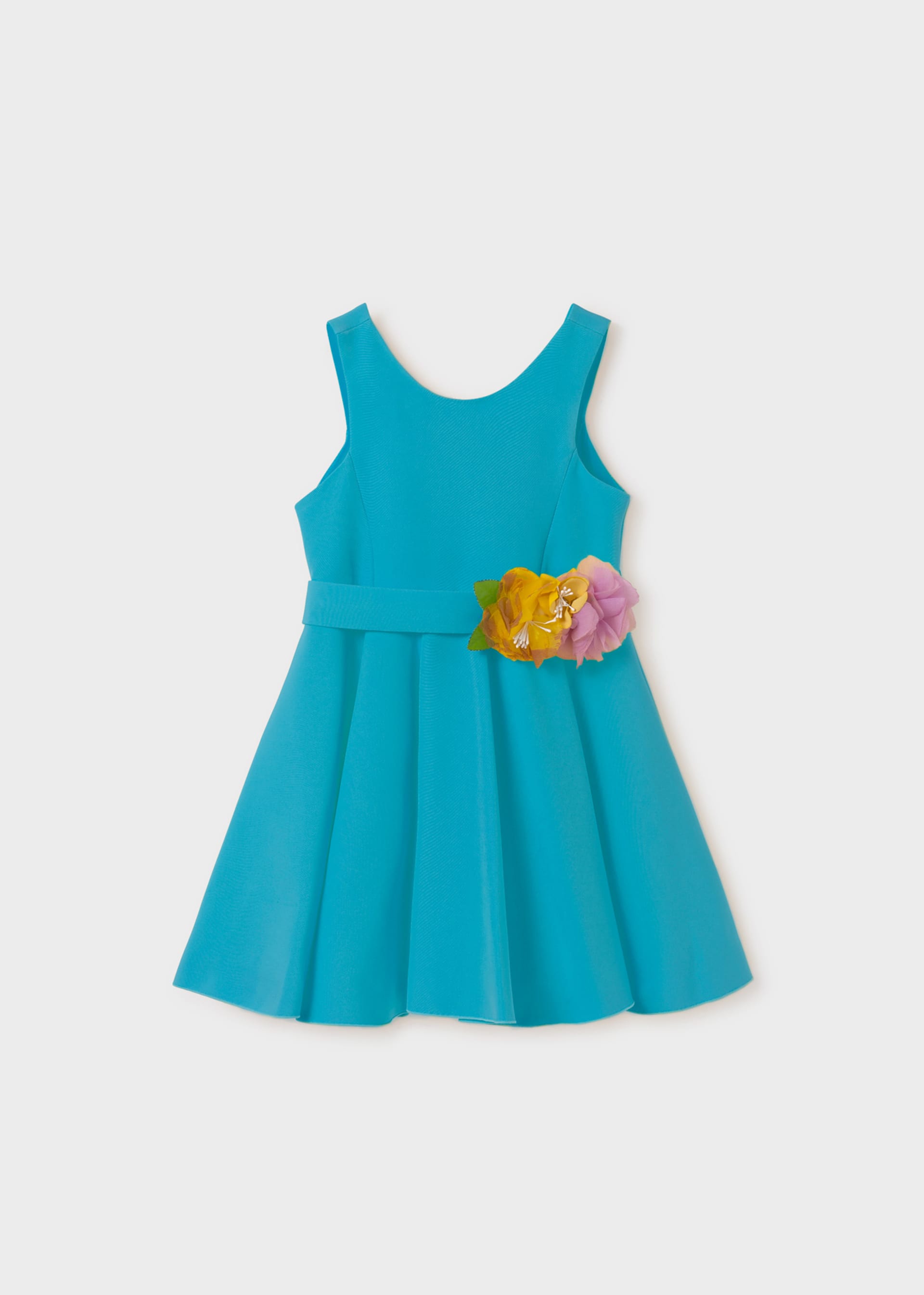 Vestido crepe aplique floral menina