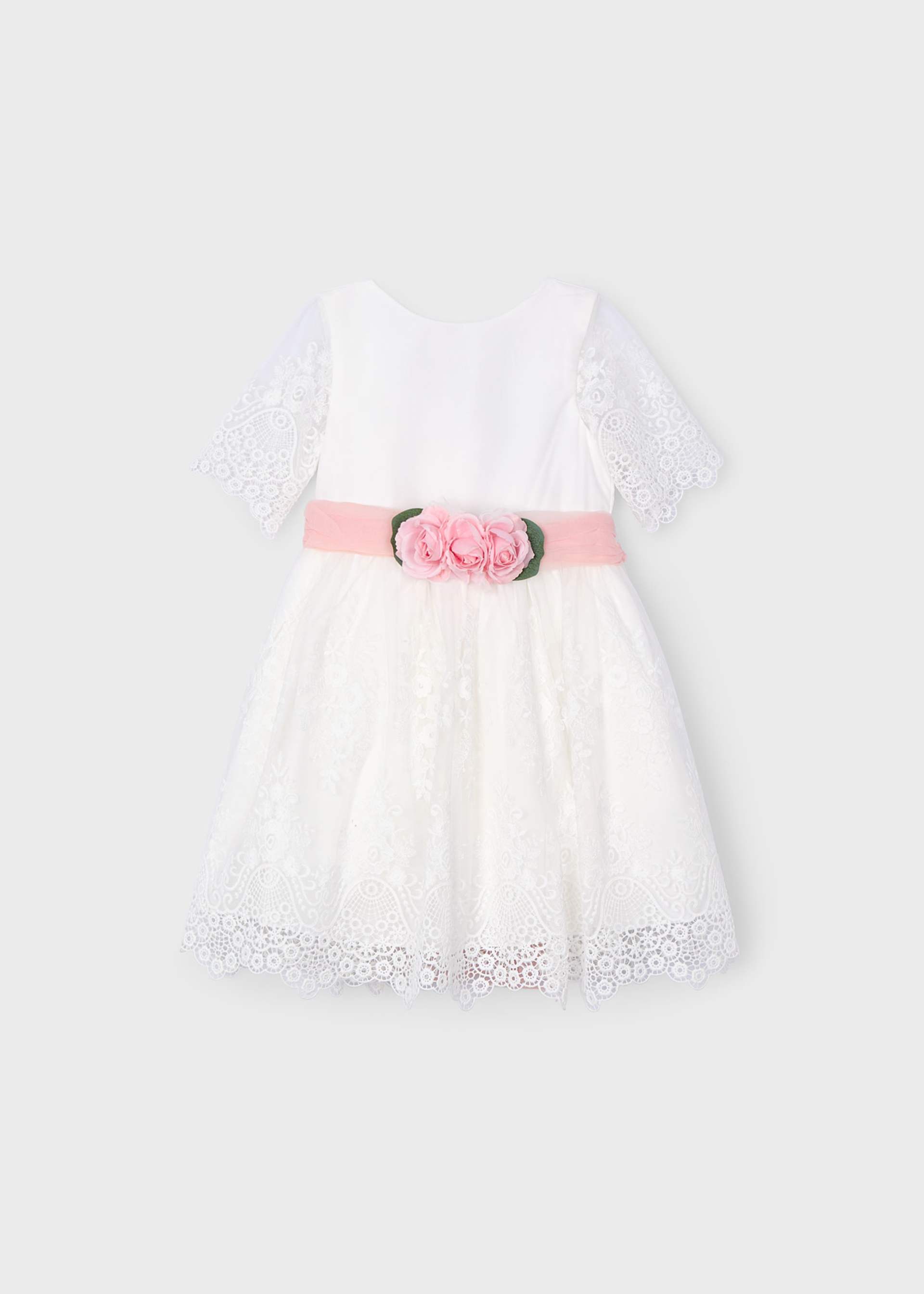 Vestido tule bordado guipure menina