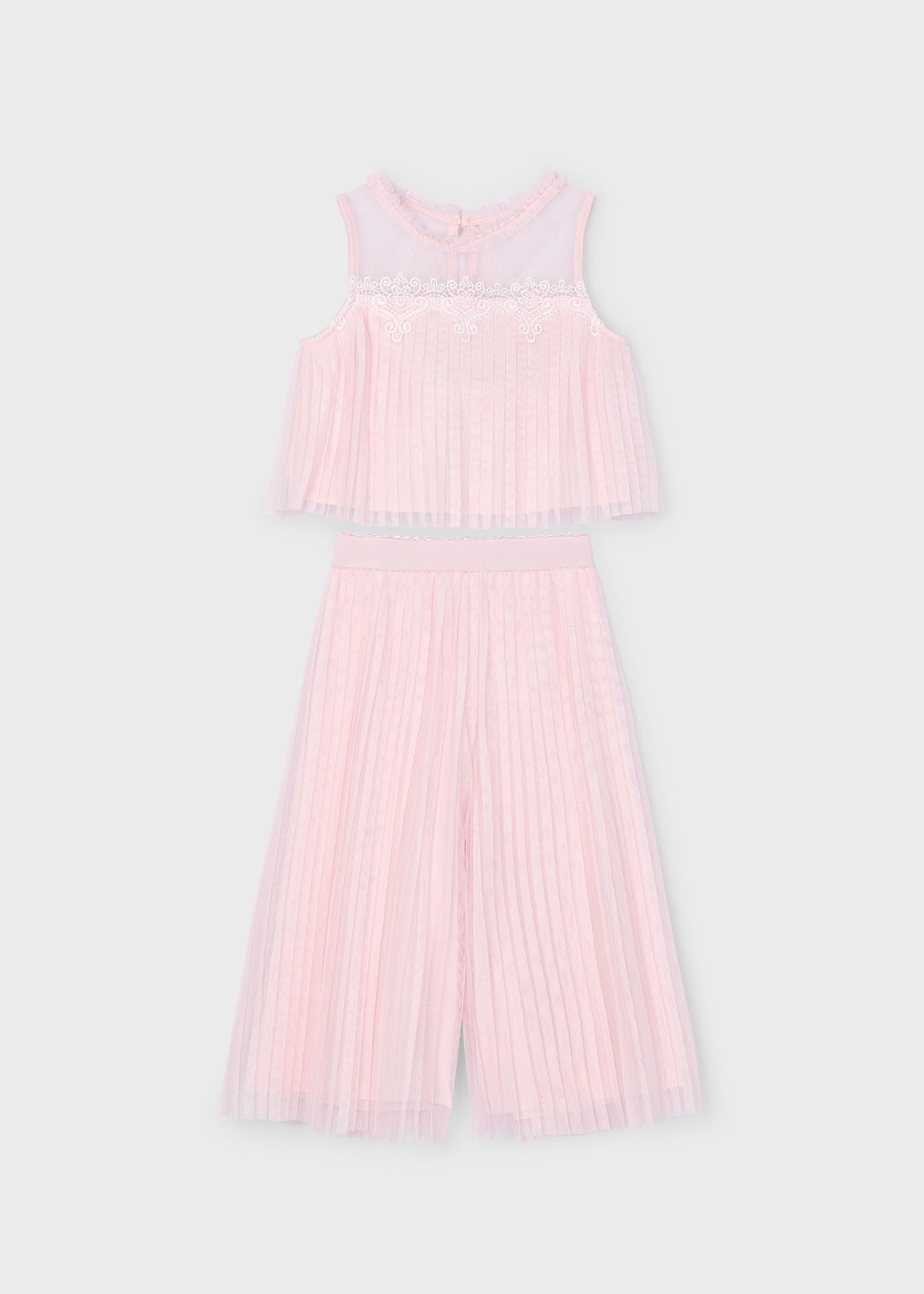 Girl Pleated Tulle Top and Trousers Set