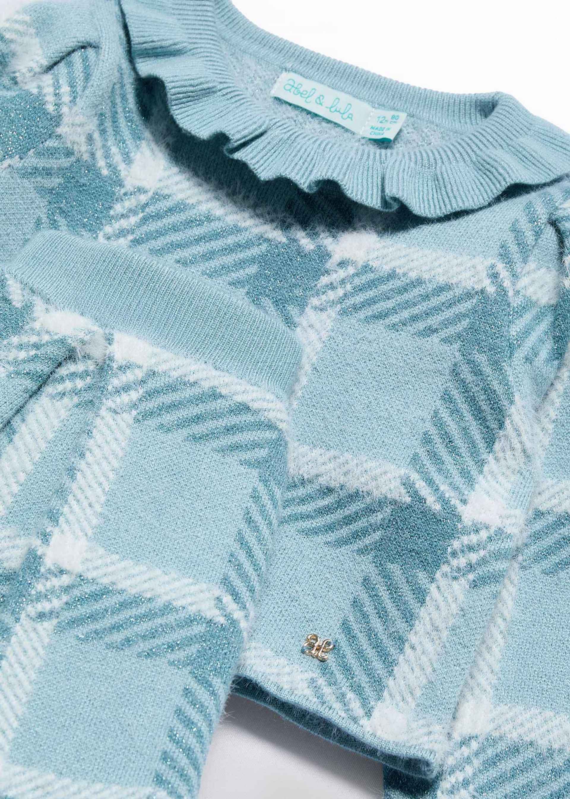 Conjunto saia tricô quadrados bebé menina