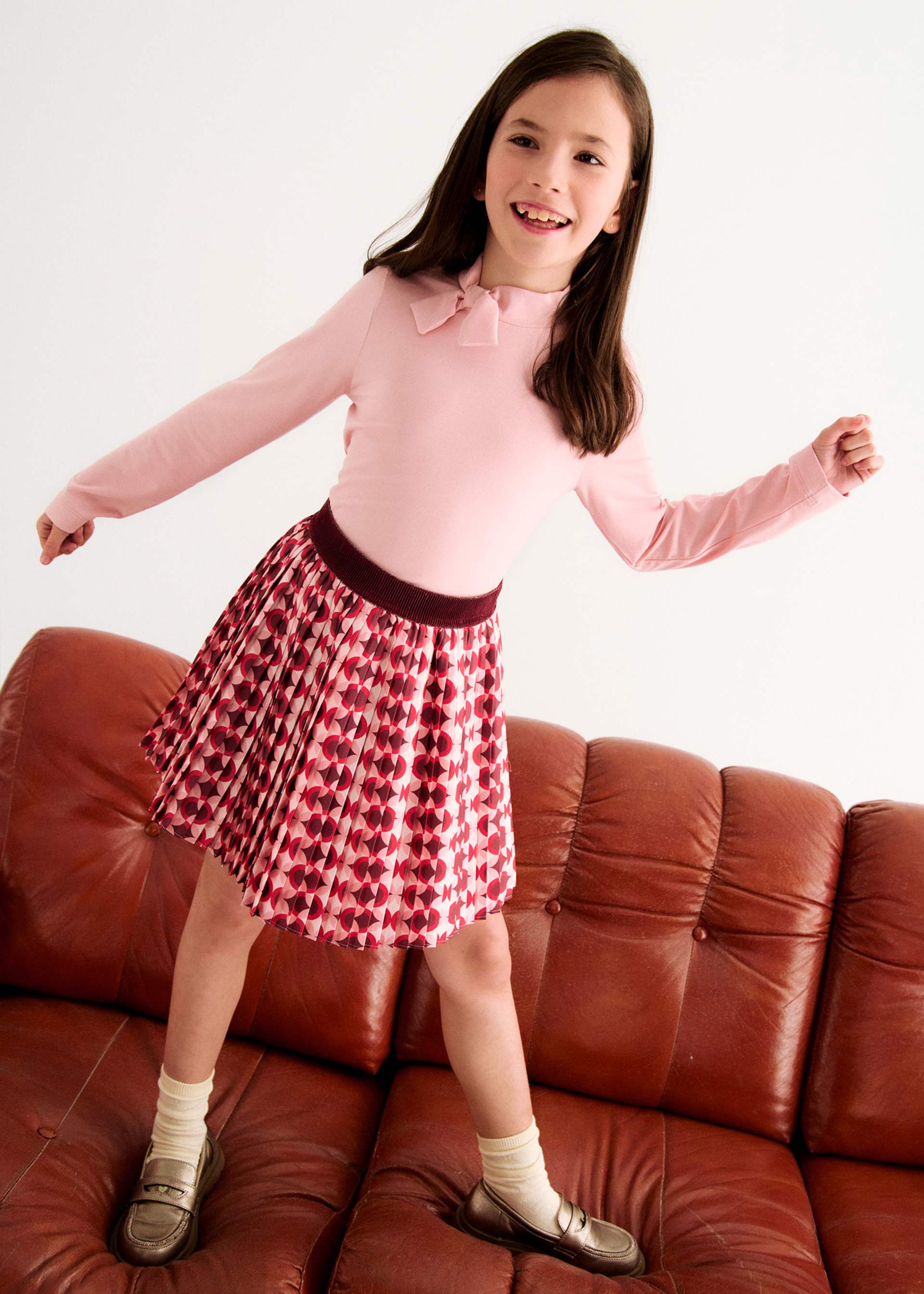 girls pleated print mini skirt