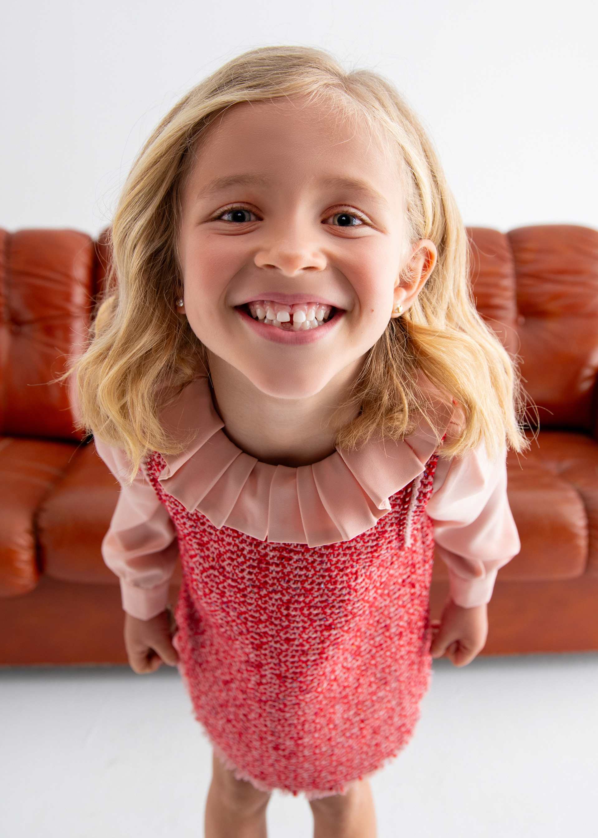 girls pinafore dress with ruffle collar