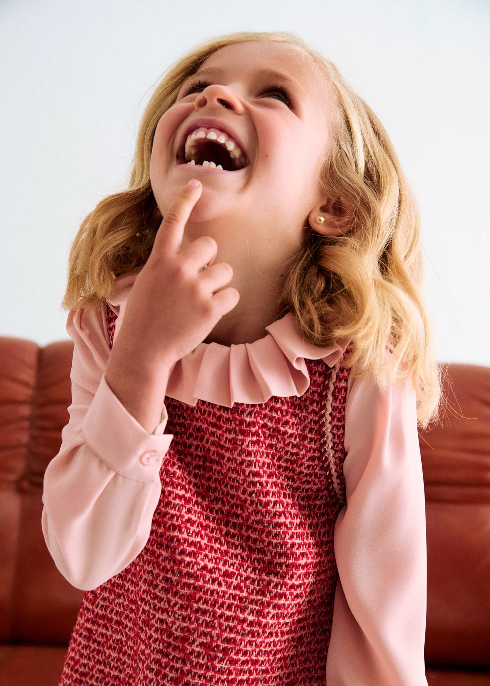 Girl Pinafore Dress with Ruffled Collar