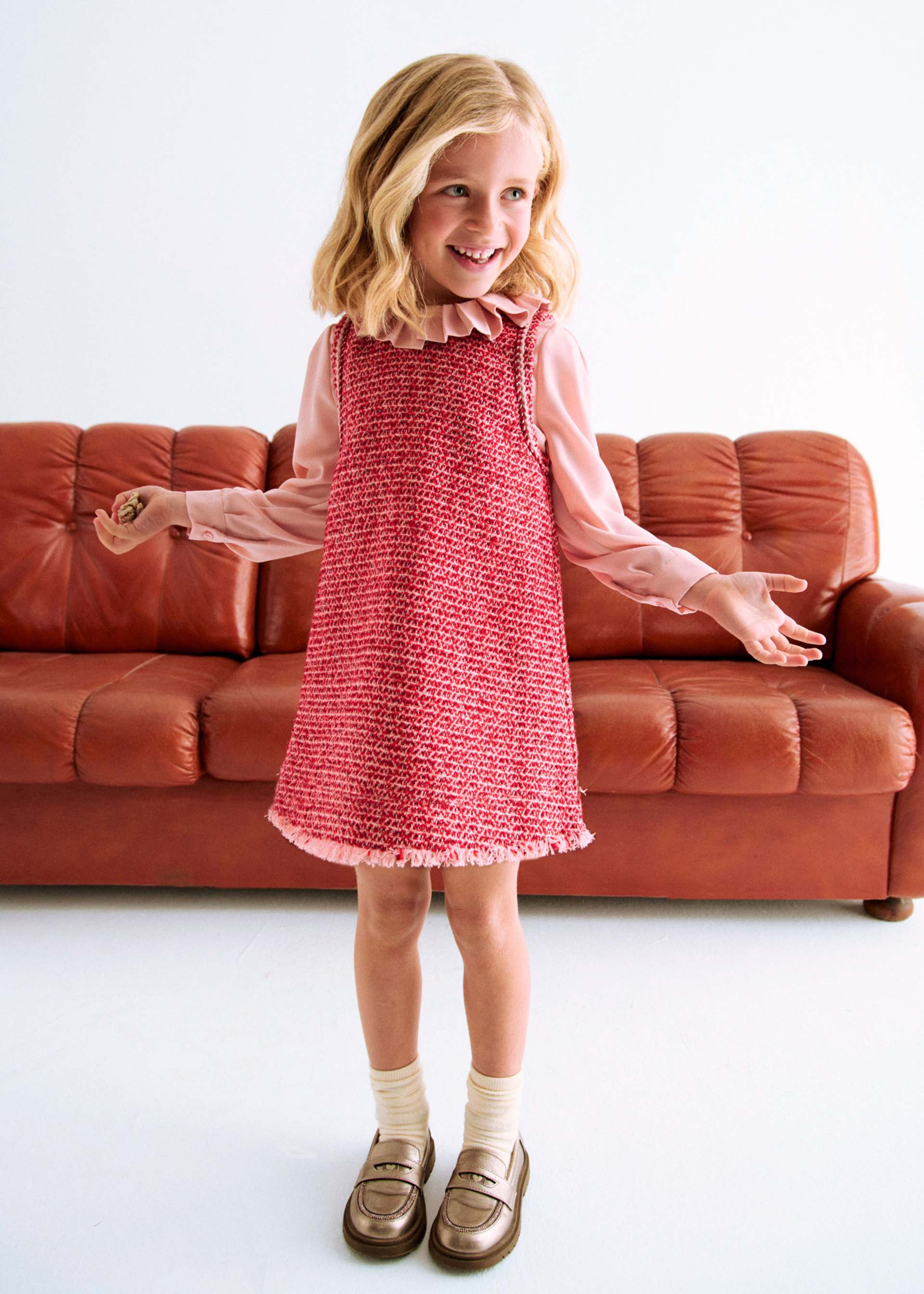 Girl Pinafore Dress with Ruffled Collar