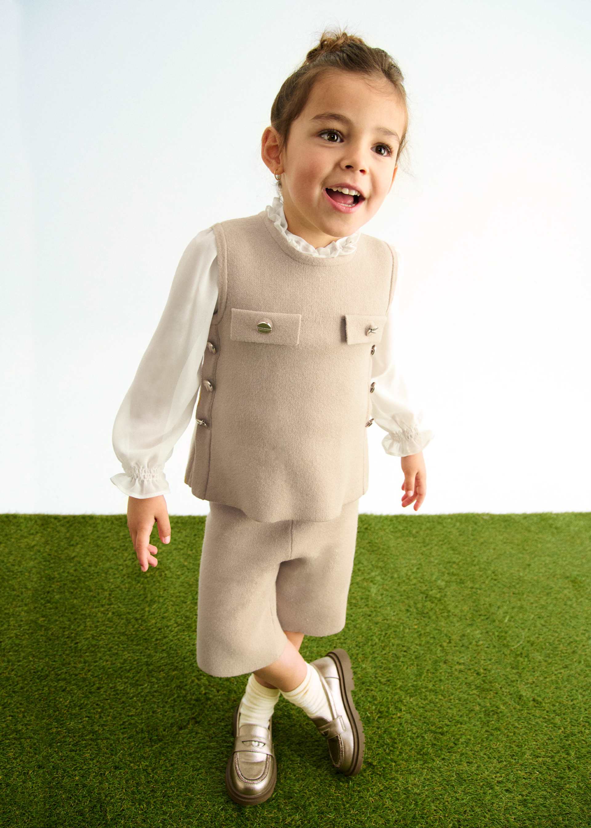 Conjunto bermuda tricot midi niña