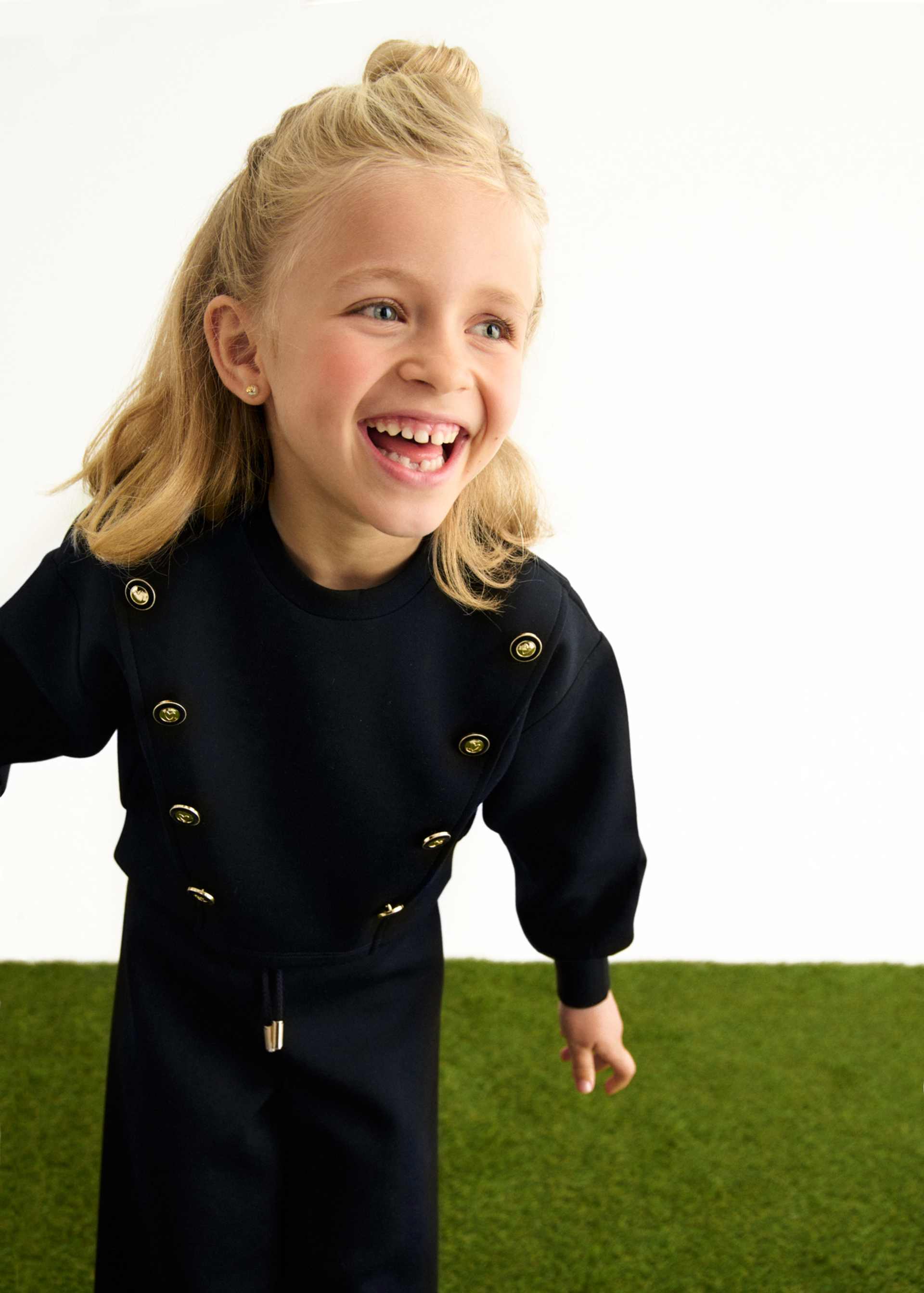 Ensemble en maille avec bande contrastée fille