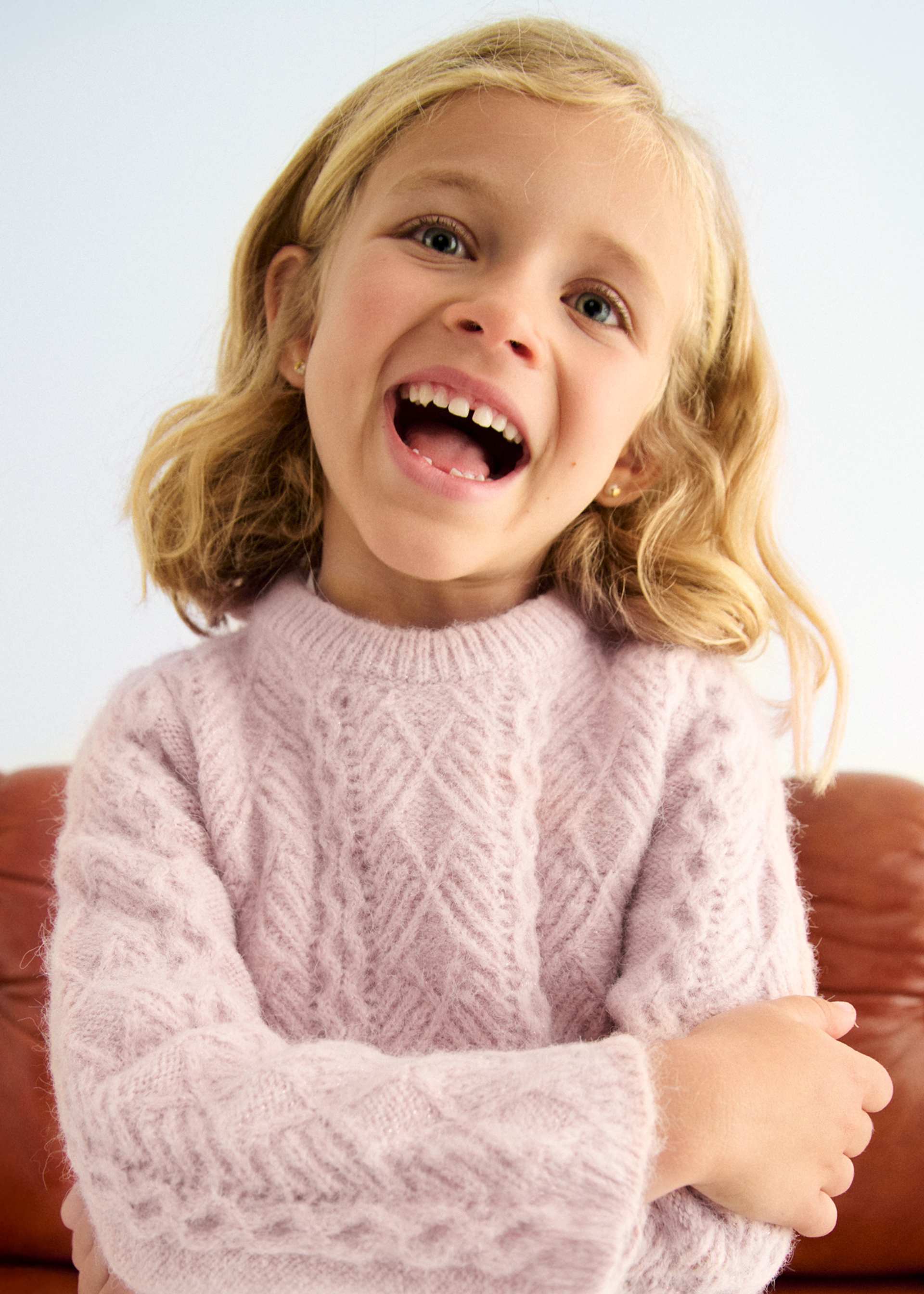 girls open-knit jumper with wave pattern