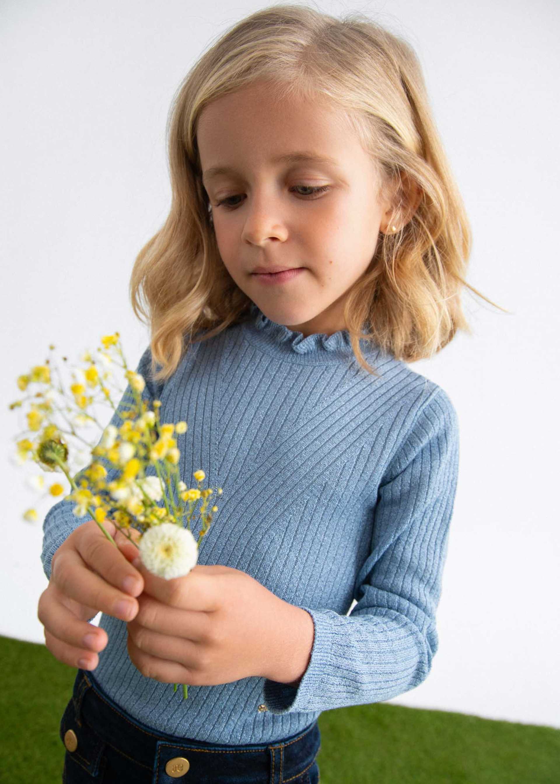 girls sparkly ribbed knit top with high neck