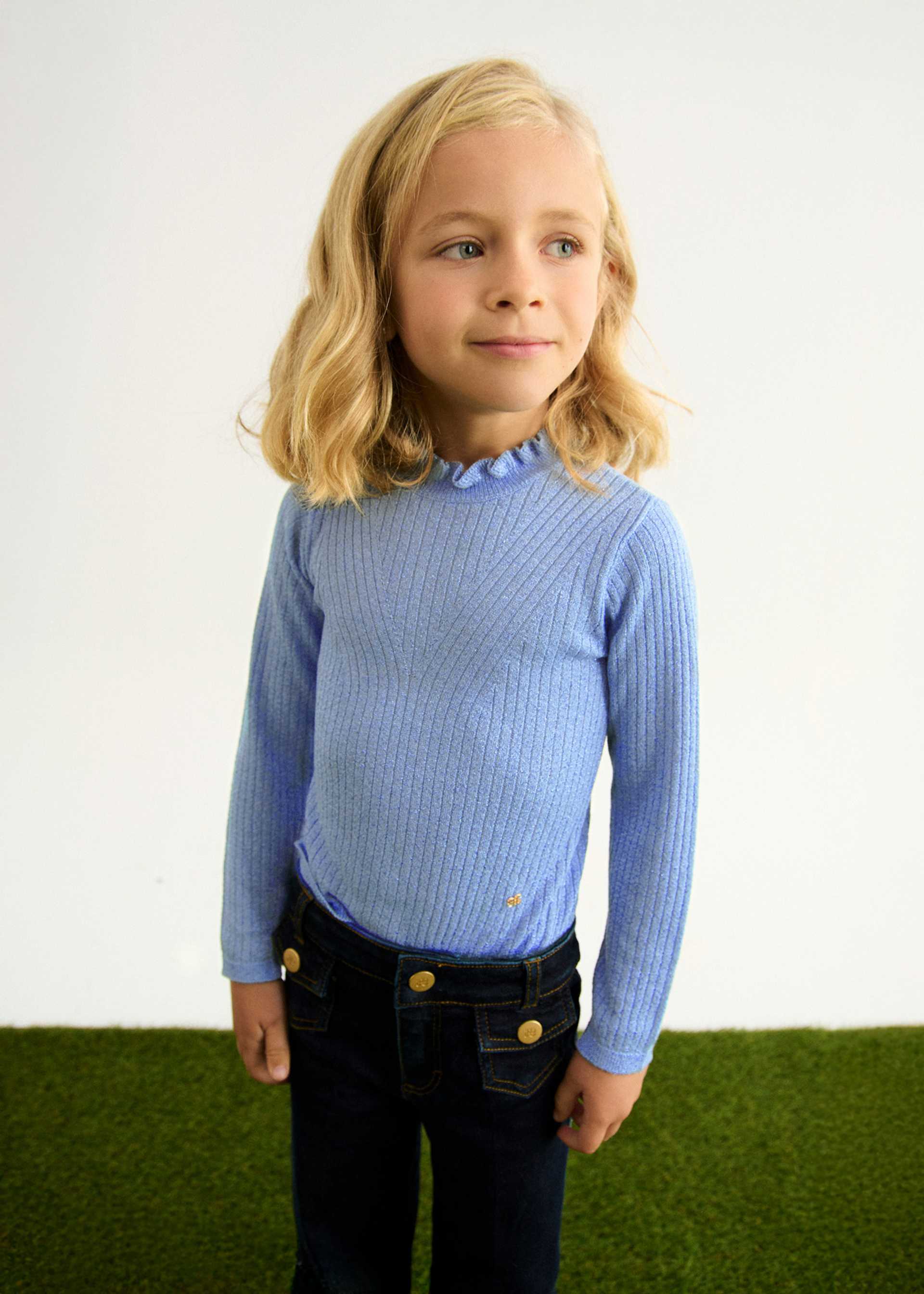 Girl Shiny Ribbed Knit Turtleneck