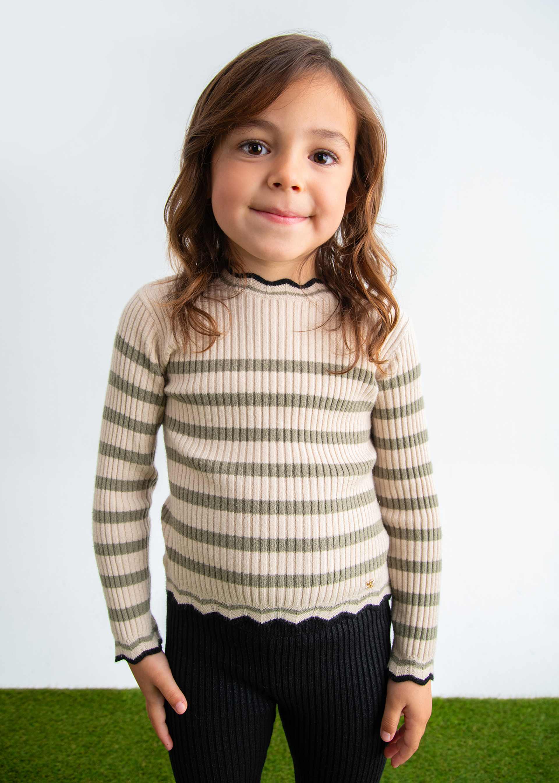 girls striped ribbed knit top with high neck